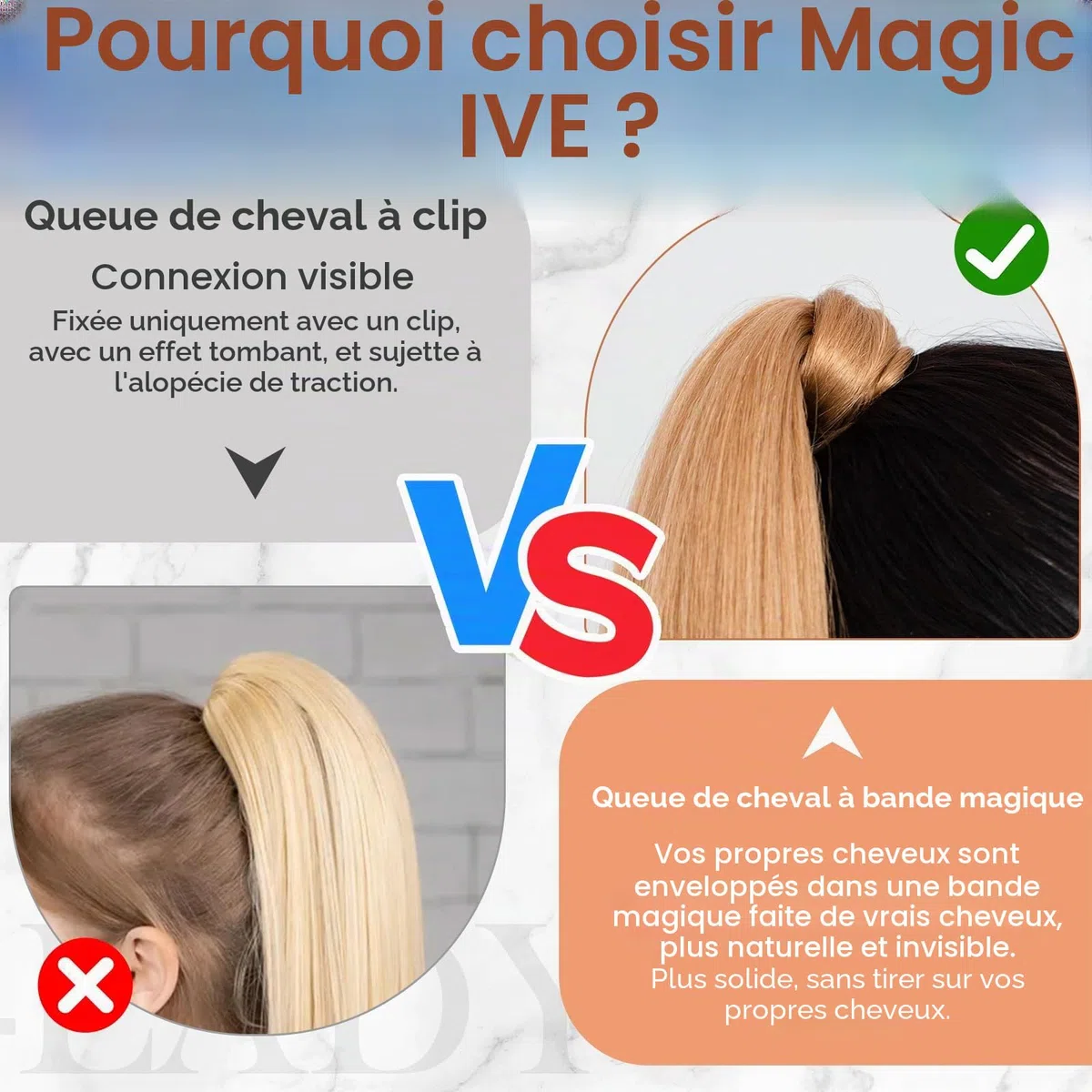 MY-LADY Extension Queue de Cheval Cheveux, 35cm Postiche Queue de Cheval Naturel, Rajout Cheveux Longue Ponytail Lisse Wrap Around #12P613 Brun Doré& Blond 80g