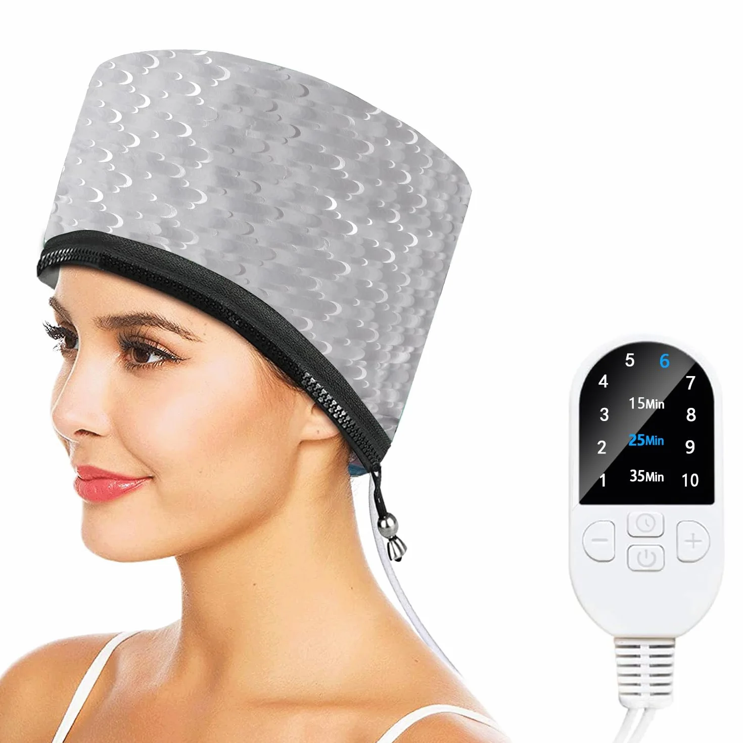 DEWEL Casque chauffant pour cheveux, 10 vitesses casque vapeur cheveux ajustable, Avec contrôle intelligent de la température et minuterie, bonnet chauffant cheveux soin, bonnet chauffant