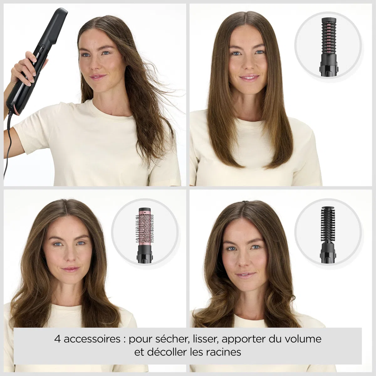 BaByliss Brosse soufflante Perfect Finish - 3 accessoires pour lisser, créer du volume et mettre en forme - 2 réglages de chaleur +Bouton Air Froid - Technologie ionique anti- frisottis - AS126E