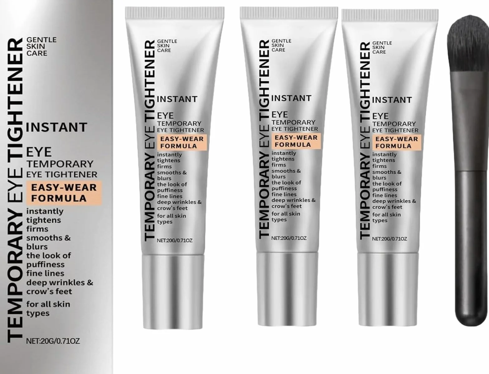 Crème Contour des Yeux Raffermissant Temporaire Poches Rides Lissage Instantané Pinceau Applicateur