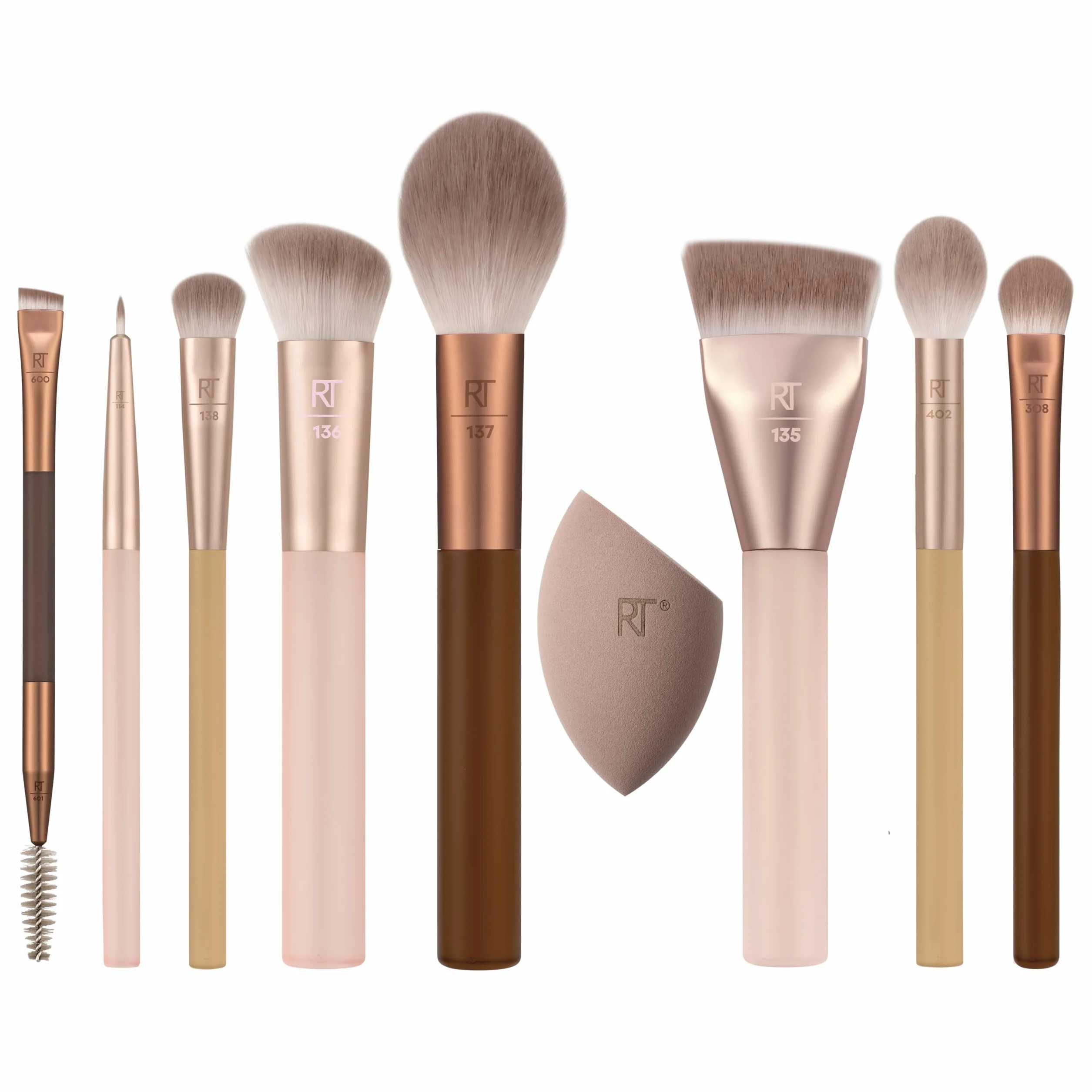 Real Techniques New Nudes 2.0 All Angles Face 10 Piece Set, Makeup Brushes & Sponge, Foundation, Concealer, Blush, Eyeshadow