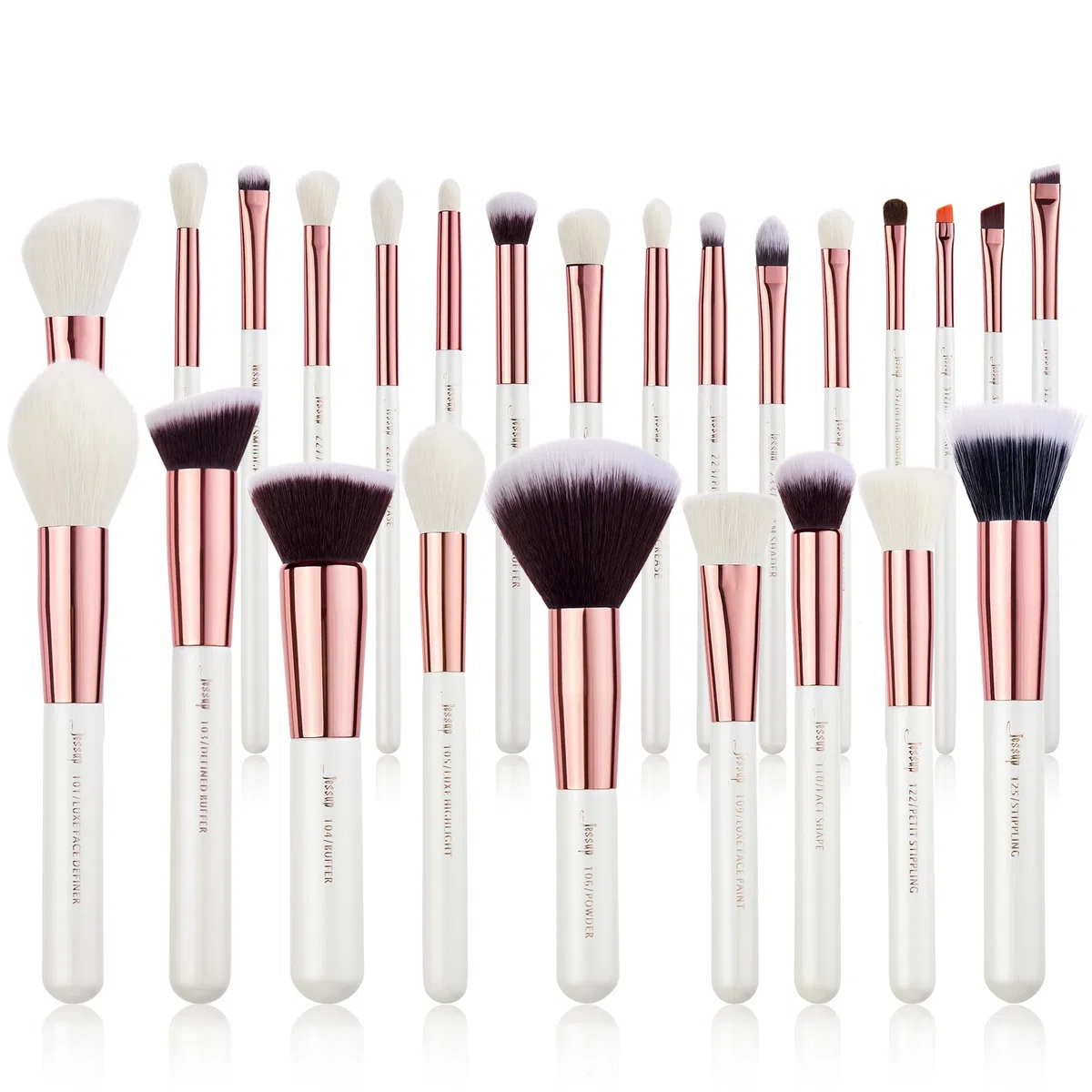 Jessup pinceaux maquillages 25 pièces kit professionnel pinceau a maquillage fond de teint poudre, fard à joues rouge lèvres brosses maquillage cheveux synthétiques naturelles Blanc/Or rose T215