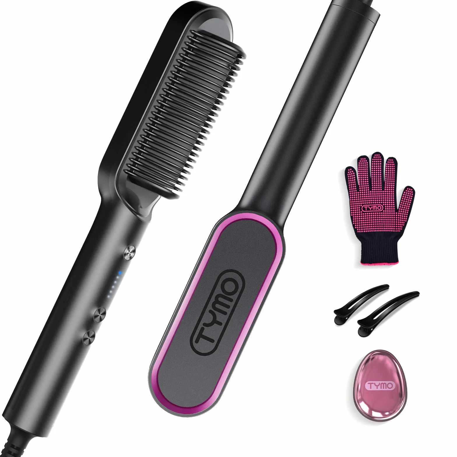 TYMO Brosse Lissante Cheveux Fer à Lisser Peigne Chauffant 25s PTC Chauffage 5 Réglages Température Lisseur Cheveux Céramique Anti-Brûlure Brosse Chauffante RING