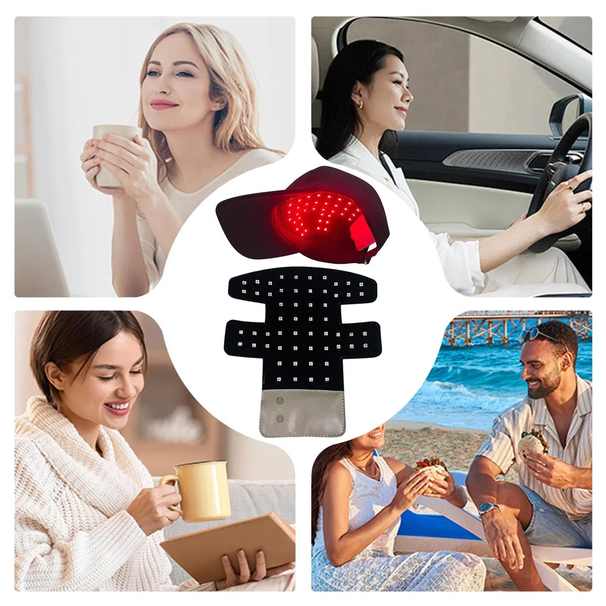 Red Light Therapys Bonnet pour repousse des cheveux 56 lampes LED 4 en 1 infrarouge 450/660/850 nm, chapeau rechargeable sans fil pour cheveux clairsemés, prévention de l'alopécie, santé du cuir