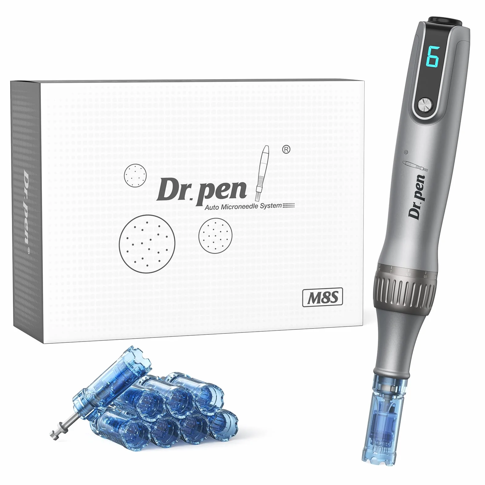 Dr. Pen M8S Microneedling Pen, Original Dr Pen Machine Électrique Microneedling Kit Professionnel Stylos Microneedle pour Visage Corps Cheveux Barbe Croissance - 8 Cartouches