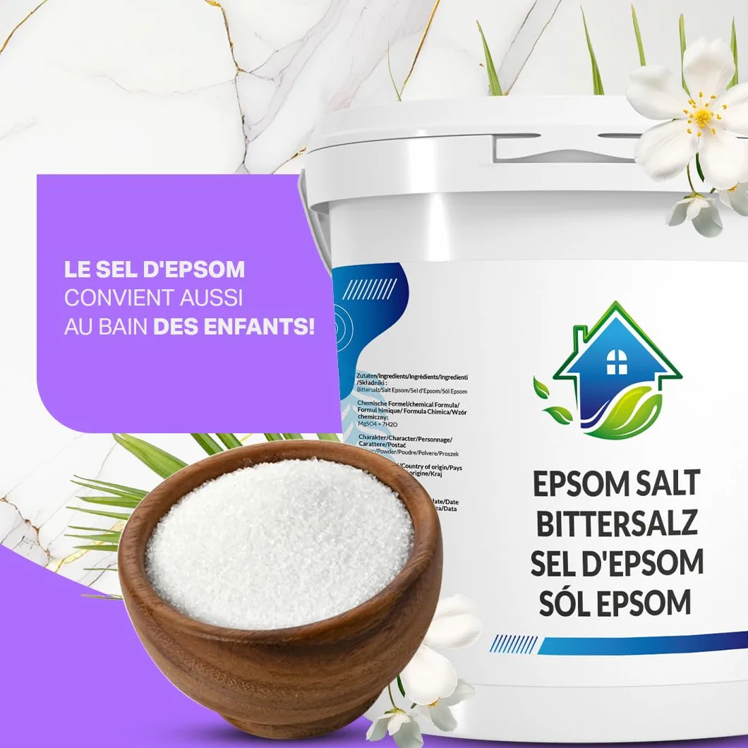 Sel d'Epsom 4 kg Pur Sulfate de Magnesium pour Bain de Pied Jardin Spa Cristaux Détente