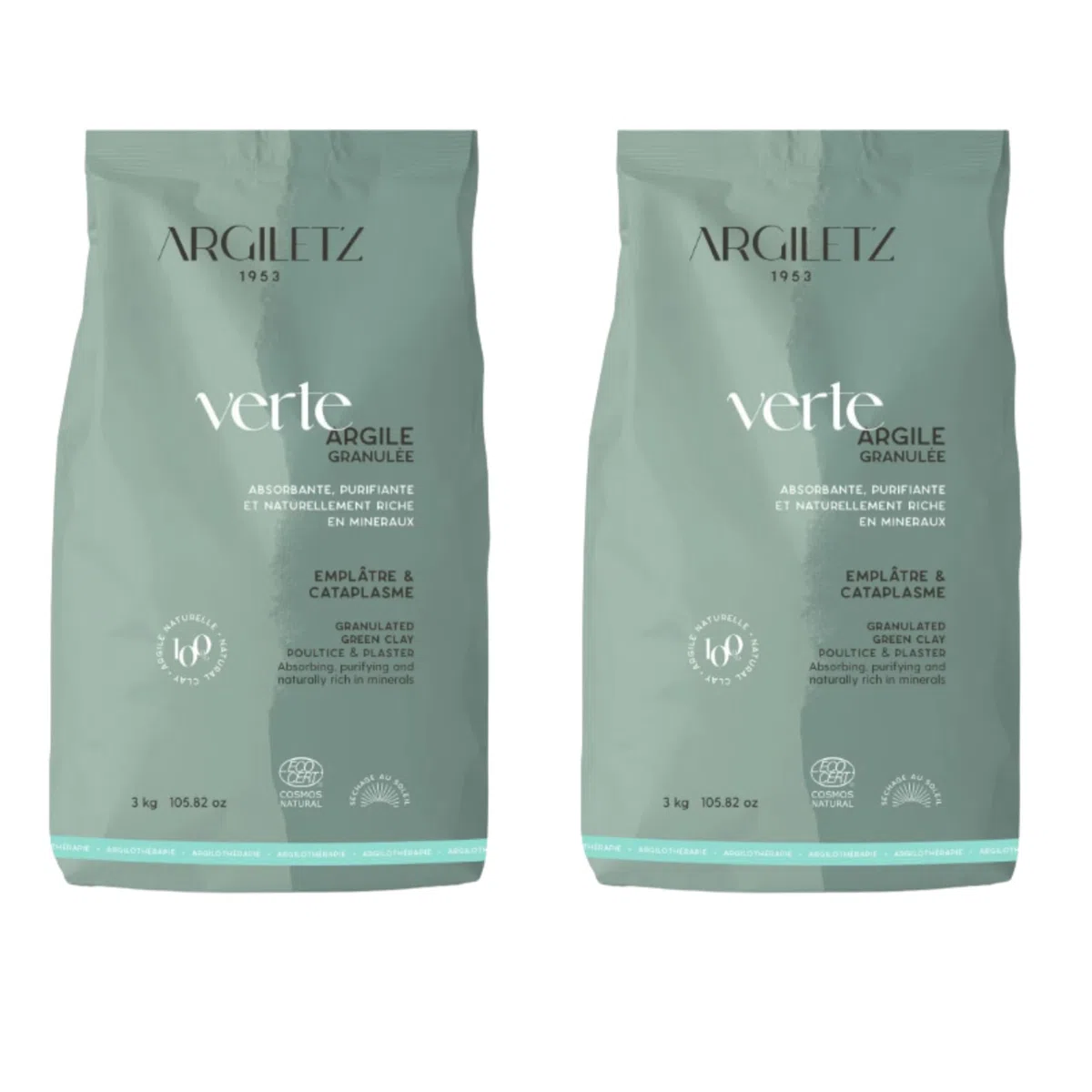 Argiletz Argile Verte Concassée 3kg Lot de 2 - Cataplasmes, Soin d'Argile