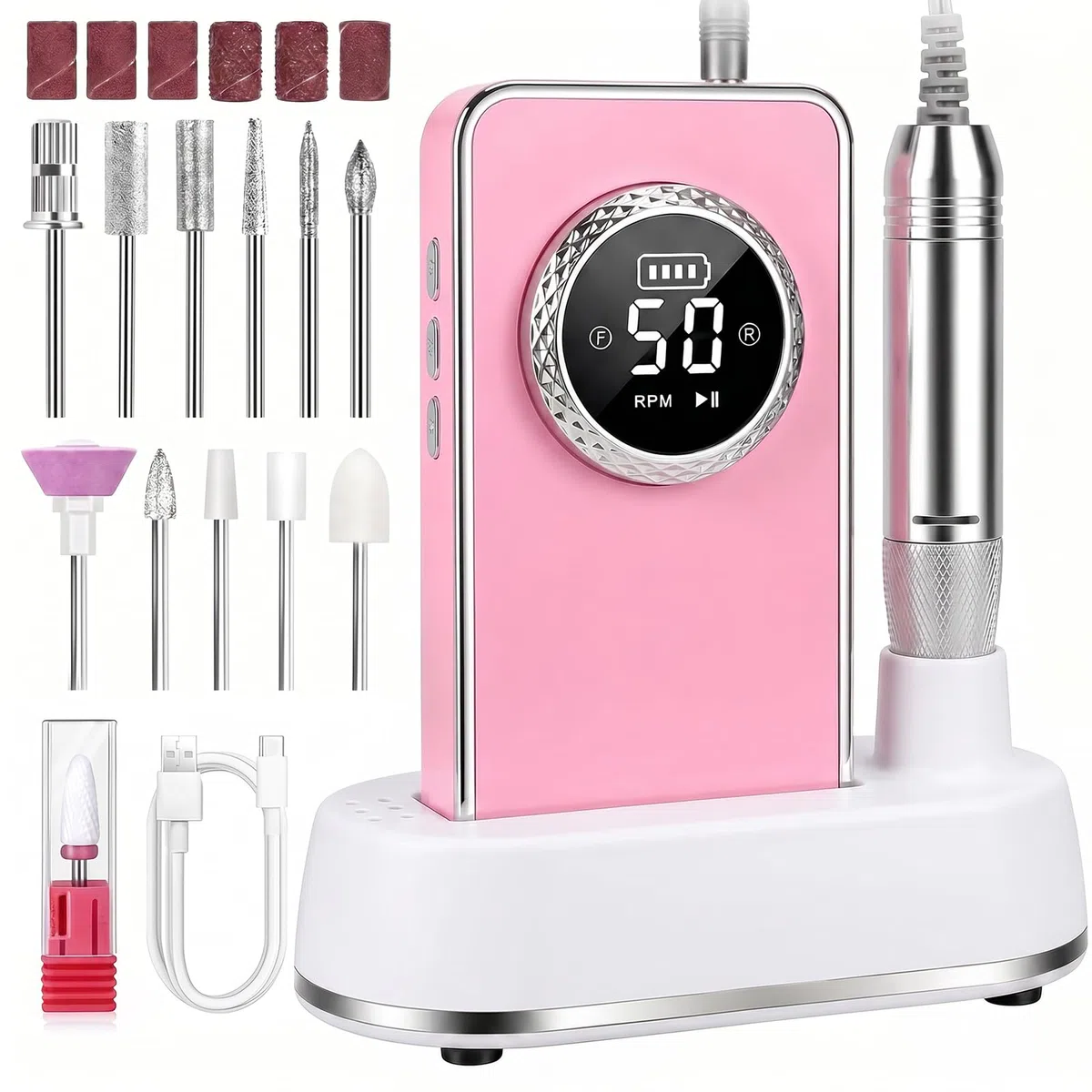 Ponceuse pour Ongles Professionnelle 50000 RPM, Lime à Ongles Électrique Portable Rechargeable, Appareil de Manucure Dédié – Ongles Acrylique Gel, Soin des Pieds, Maison & Salon (Rose)