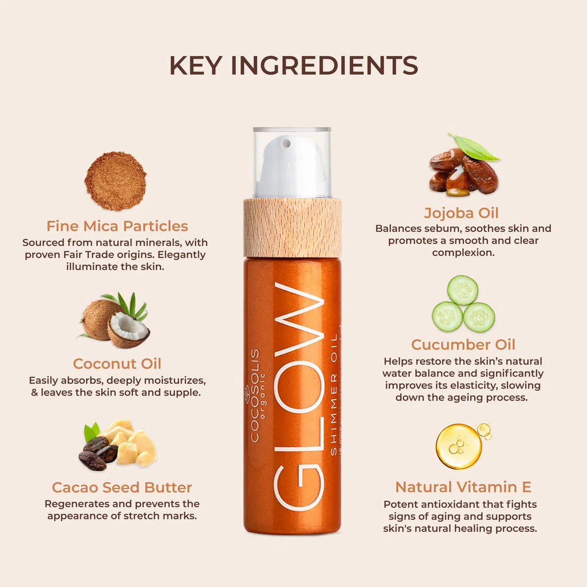 COCOSOLIS GLOW Huile éclat chatoyant - Bio oil hydratante - Huile bronzante visage et corps - Ingrédients naturels bio - Nouveau parfum cookie (110 ml)
