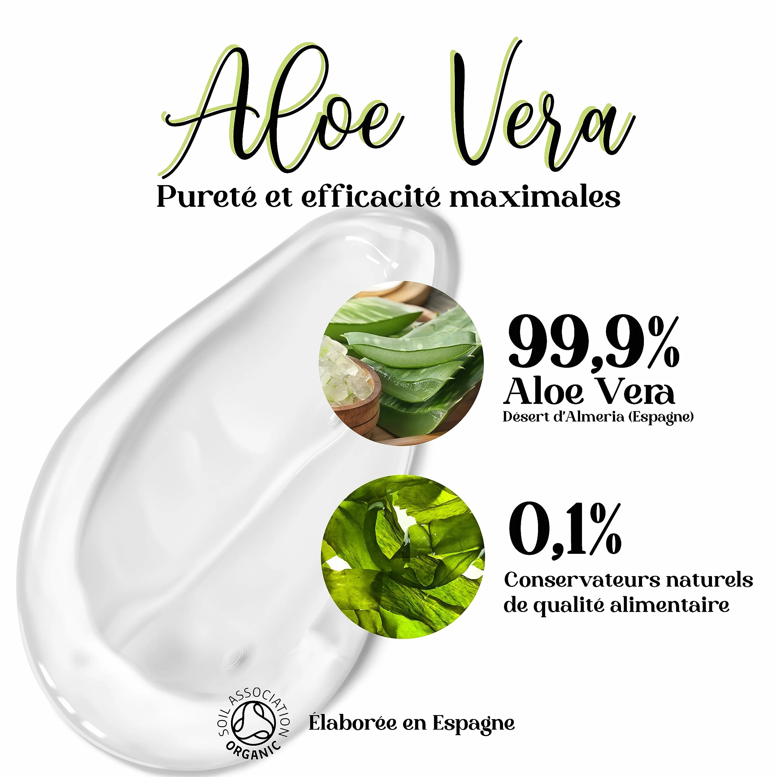 Gel d'Aloe Vera 100% Naturel Soins de la Peau Visage Corps Cheveux Hydratant Après Soleil 1000 ml