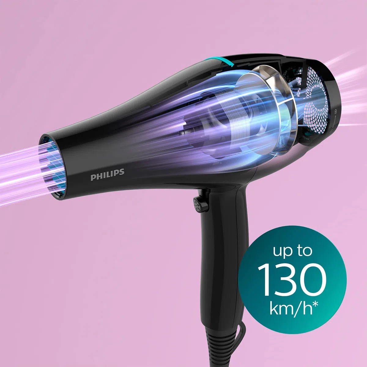 Philips Sèche-cheveux professionnel 2100 W ThermoProtect moteur AC soin ionique 6 vitesses buse 9 mm noir turquoise BHD272/00