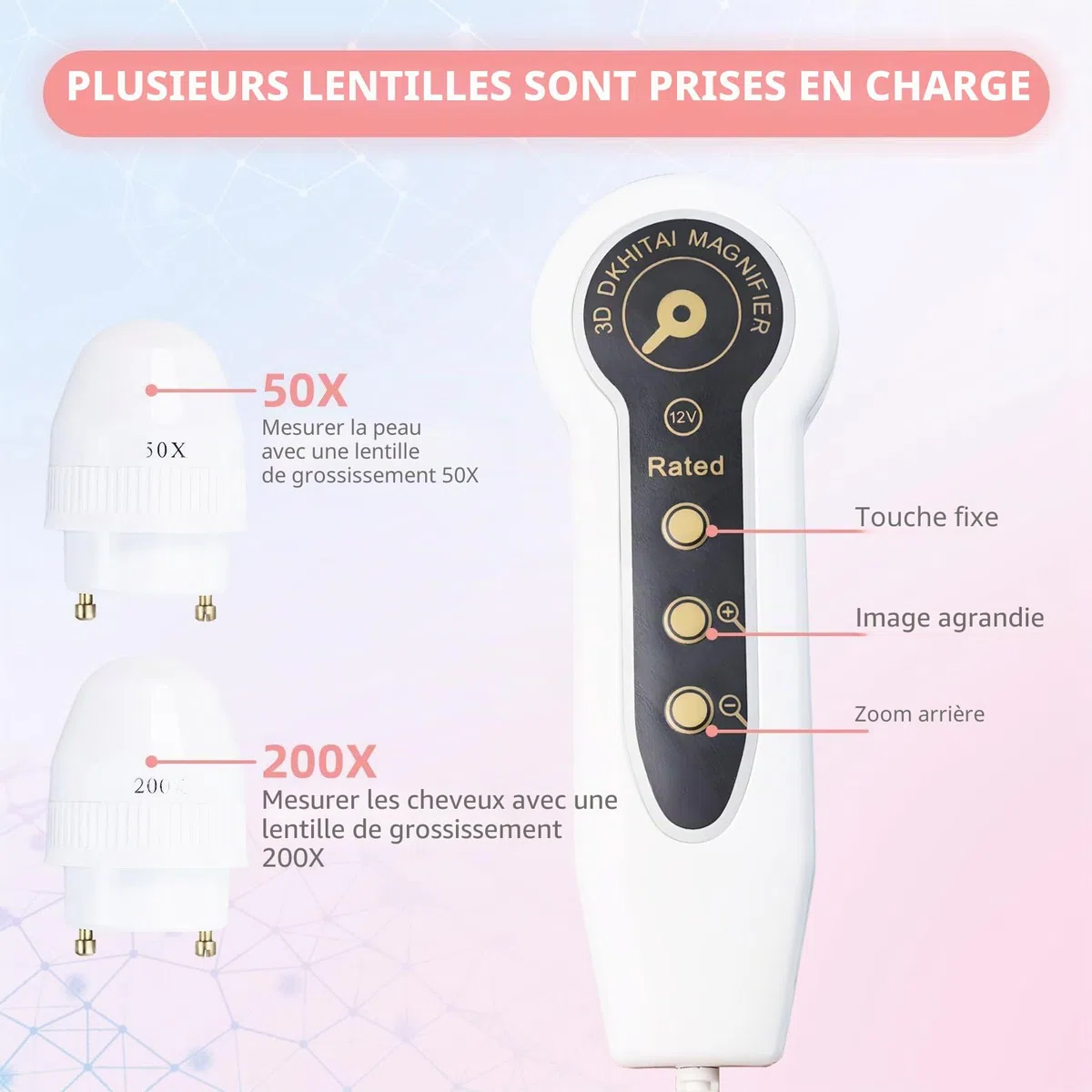 Analyseur de cheveux en cuir, microscope numérique LCD de 5 pouces, scanner détecteur de cuir chevelu, 50X 200X, portable, rechargeable, huile de follicule pileux, détecteur d'augmentation d'humidité