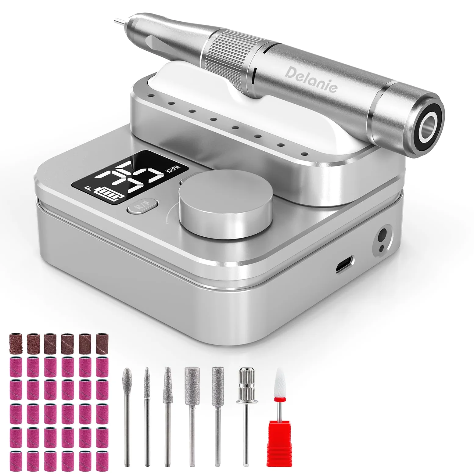 Delanie Ponceuse pour Ongles Sans Fil Professionnel 35000RPM ,Lime à Ongles Électrique Rechargeable avec Pause Bonton pour Manucure Pédicure