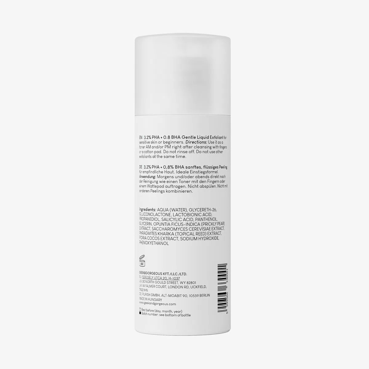 Geek & Gorgeous - Calm Down – Exfoliant doux pour le visage avec PHA et BHA, idéal pour les peaux sensibles. Exfolie en douceur, affine le grain de peau et apaise – Flacon de 100 ml.