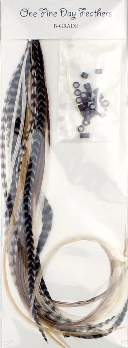 20 extensions de cheveux en vraies plumes + anneaux/boucle B-GRADE (Nats)