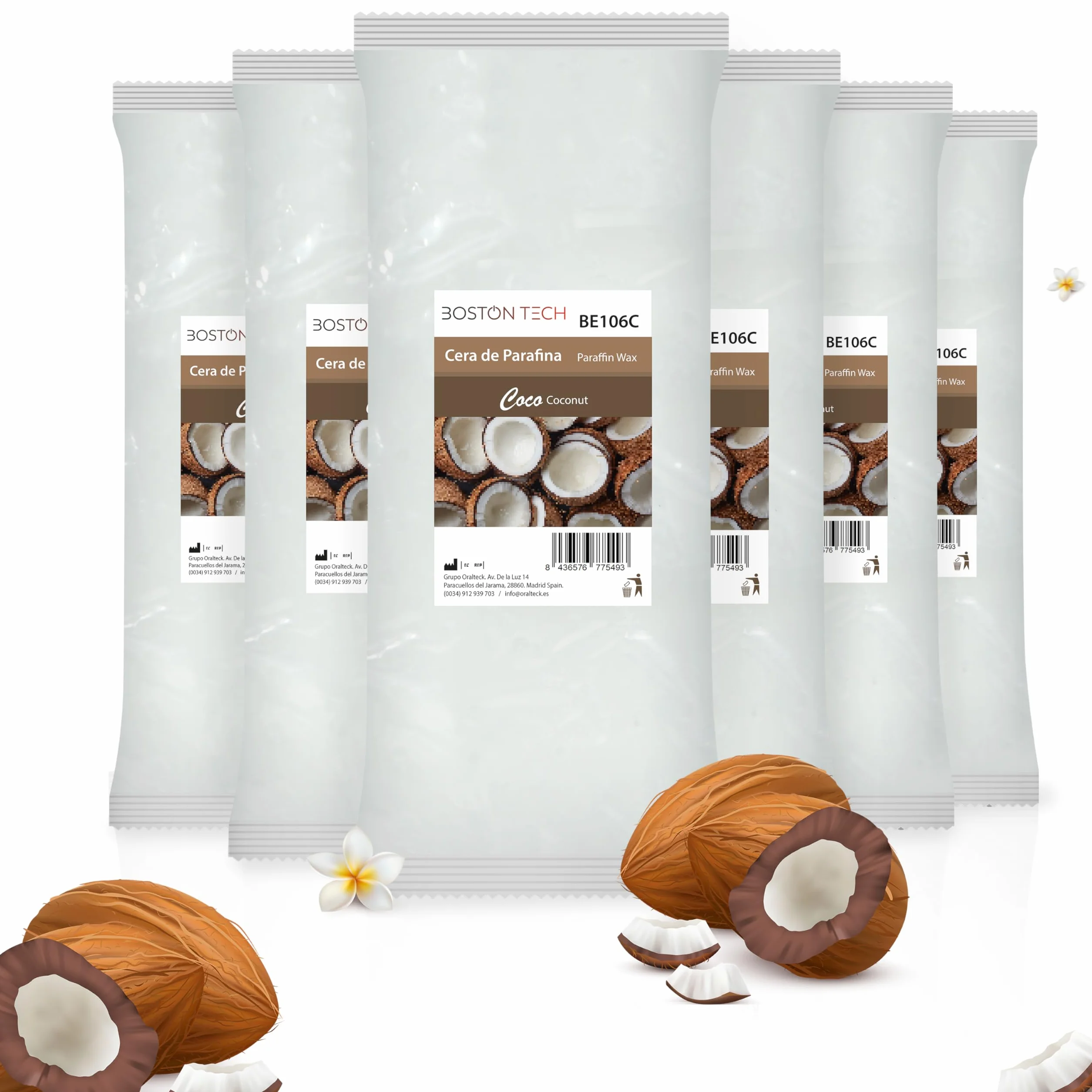 Cire de paraffine Boston Tech pour mains et pieds 6 blocs 450 g Coco Rééducation antioxydante Traitement arthrite