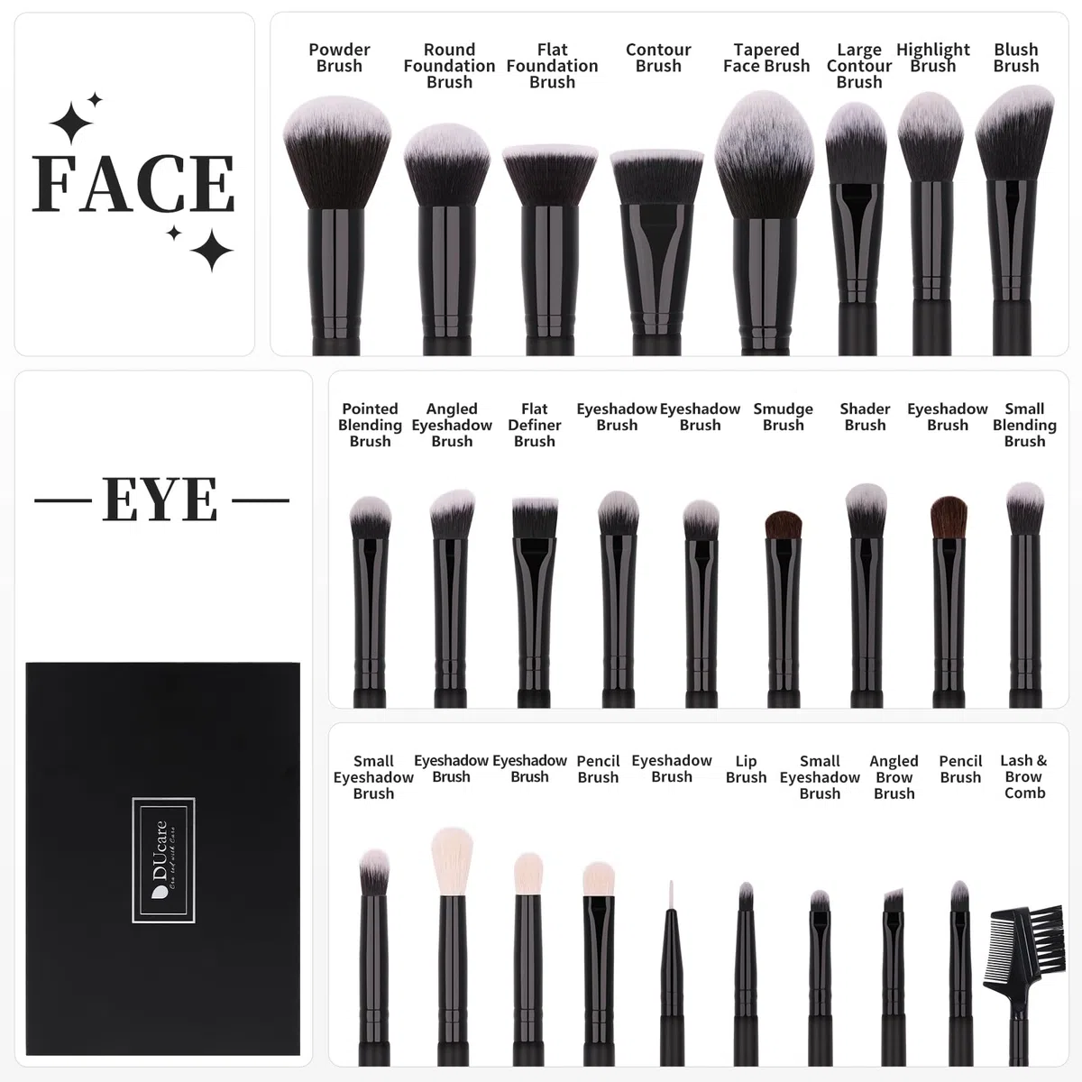DUcare 27 Pinceaux Maquillage Professionnels Set Poils Synthétiques Makeup Cosmétiques Fond de teint Blending Blush Eyeliner Fard à Paupières