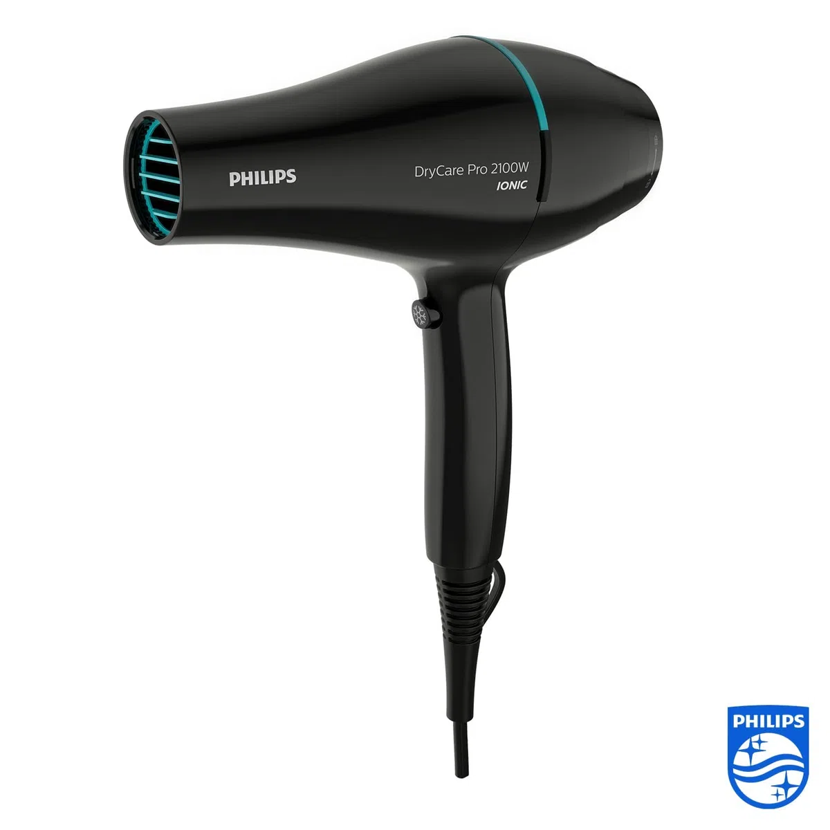 Philips Sèche-cheveux professionnel 2100 W ThermoProtect moteur AC soin ionique 6 vitesses buse 9 mm noir turquoise BHD272/00