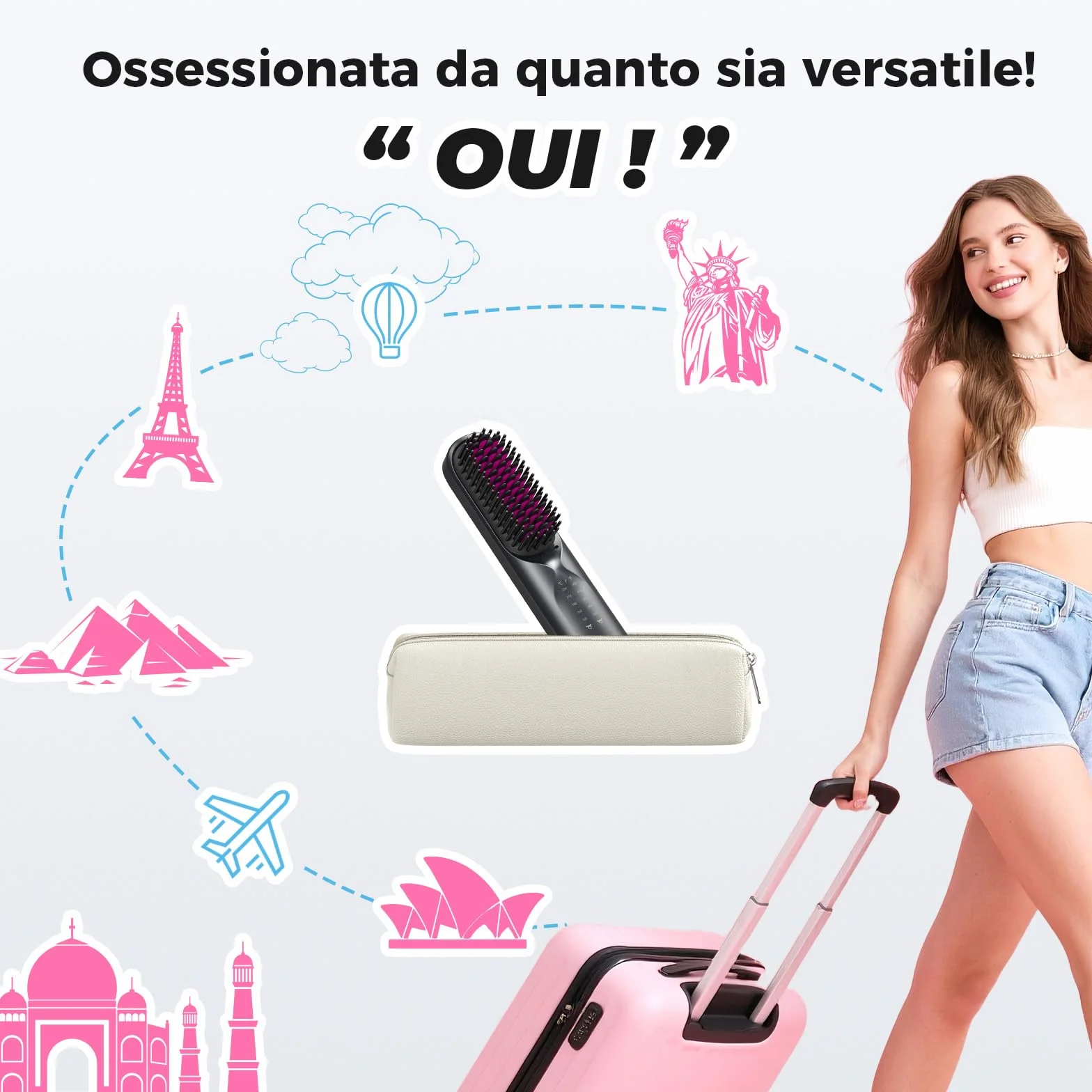 Bopcal Brosse Lissante Cheveux Sans Fil 10000mAh 3 en 1 Fer a Lisser 300 Millions d'Ions Négatifs Céramique Anti-Brûlure
