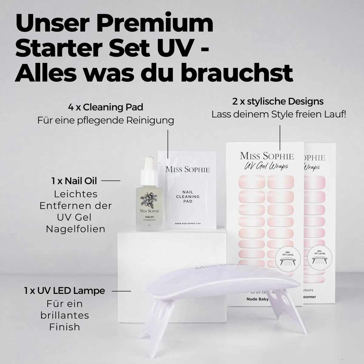 Miss Sophie Kit de démarrage UV original I Films autocollants UV pour ongles I Autocollants pour ongles en Rose Babyboomer & Nude Babyboomer I Pas d'écaillage I Longue tenue I Application rapide et