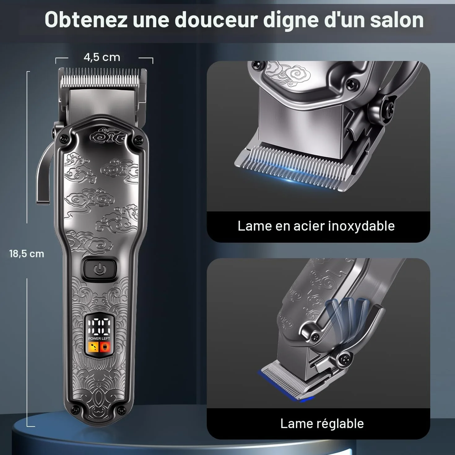 Hatteker Tondeuse à cheveux professionnelle pour hommes Set tondeuse barbe cheveux T-Blade Trimmer lavable sans fil