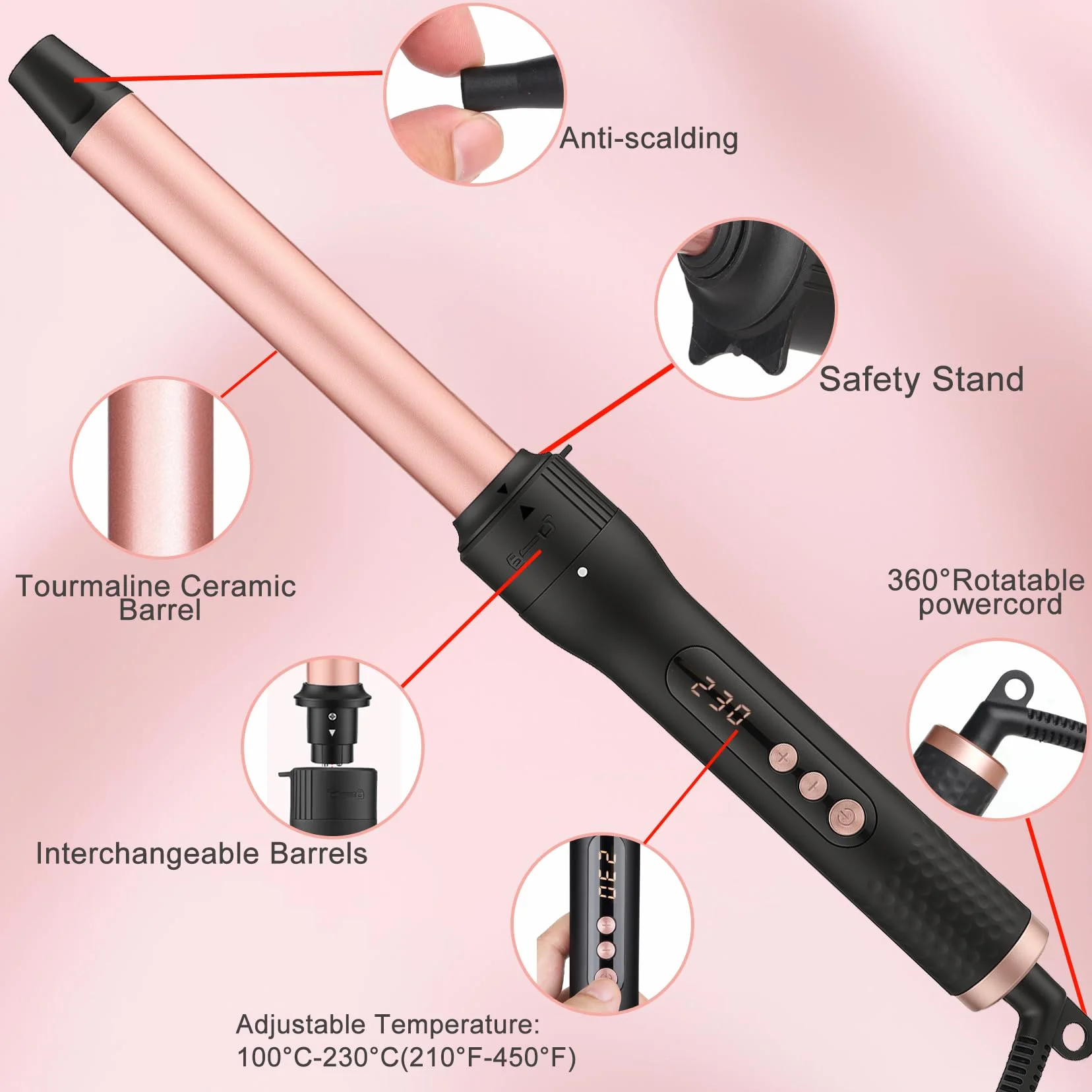 Fer à Friser Céramique 3 en 1 avec Écran LCD 9-32mm Boucleur à Cheveux Multifonction