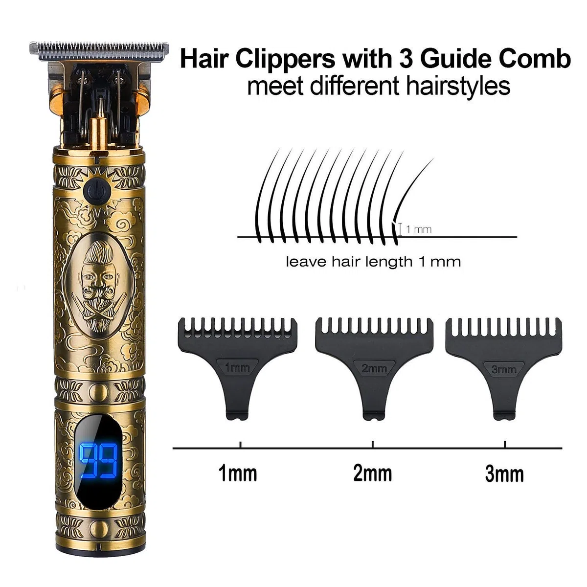 Suttik Tondeuse à cheveux professionnelle pour homme, tondeuse à barbe et moustache pour homme, tondeuse à moustache, coupe-bordures Gold Knight