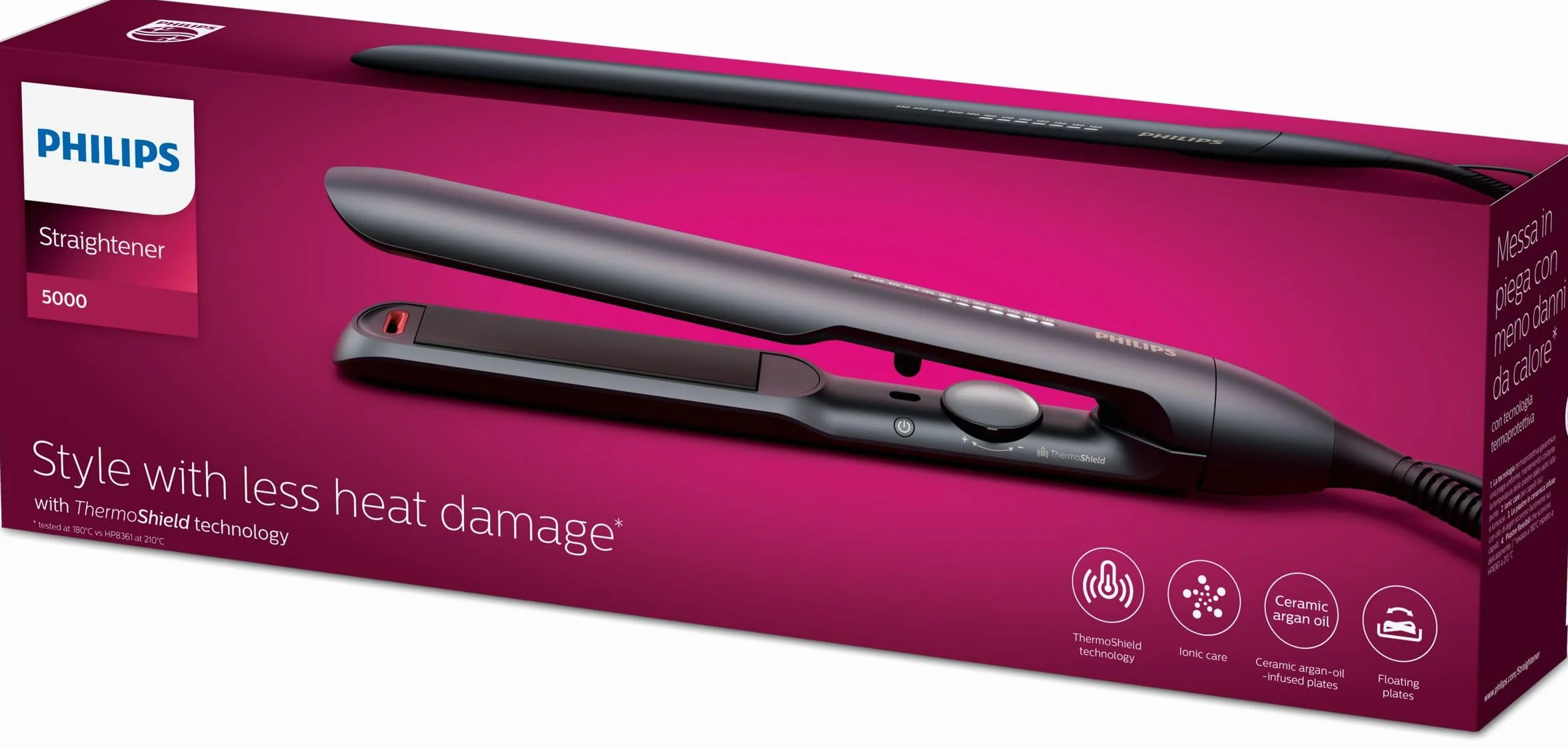 Philips Série 5000 Fer à lisser Céramique ThermoShield BHS510/00 Rose