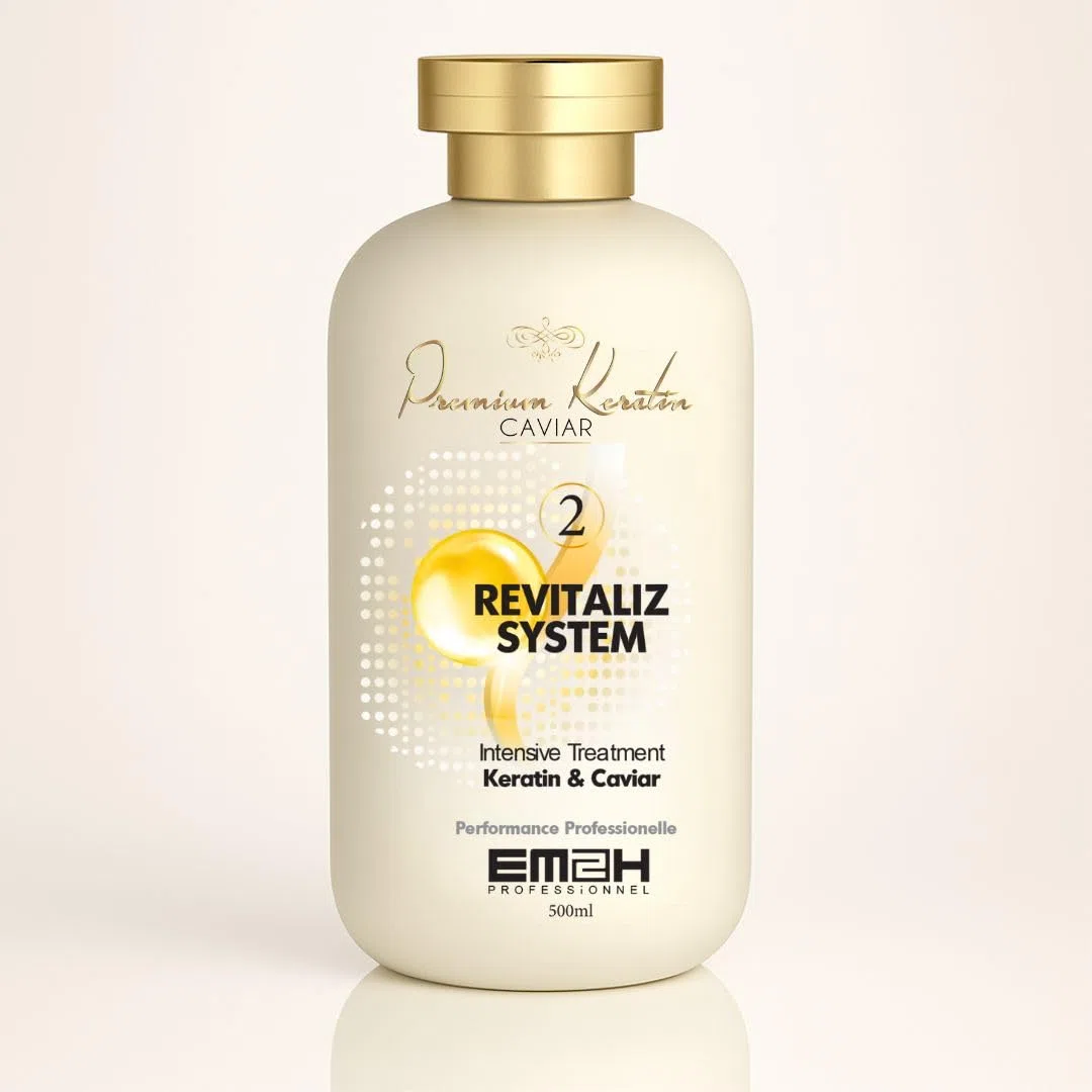 Premium Keratin Caviar Kit de Lissage Brésilien 500 ml – Activ Shampoo + Revitaliz System – Soin Lissant Réparateur pour Cheveux Abîmés, Colorés et Décolorés