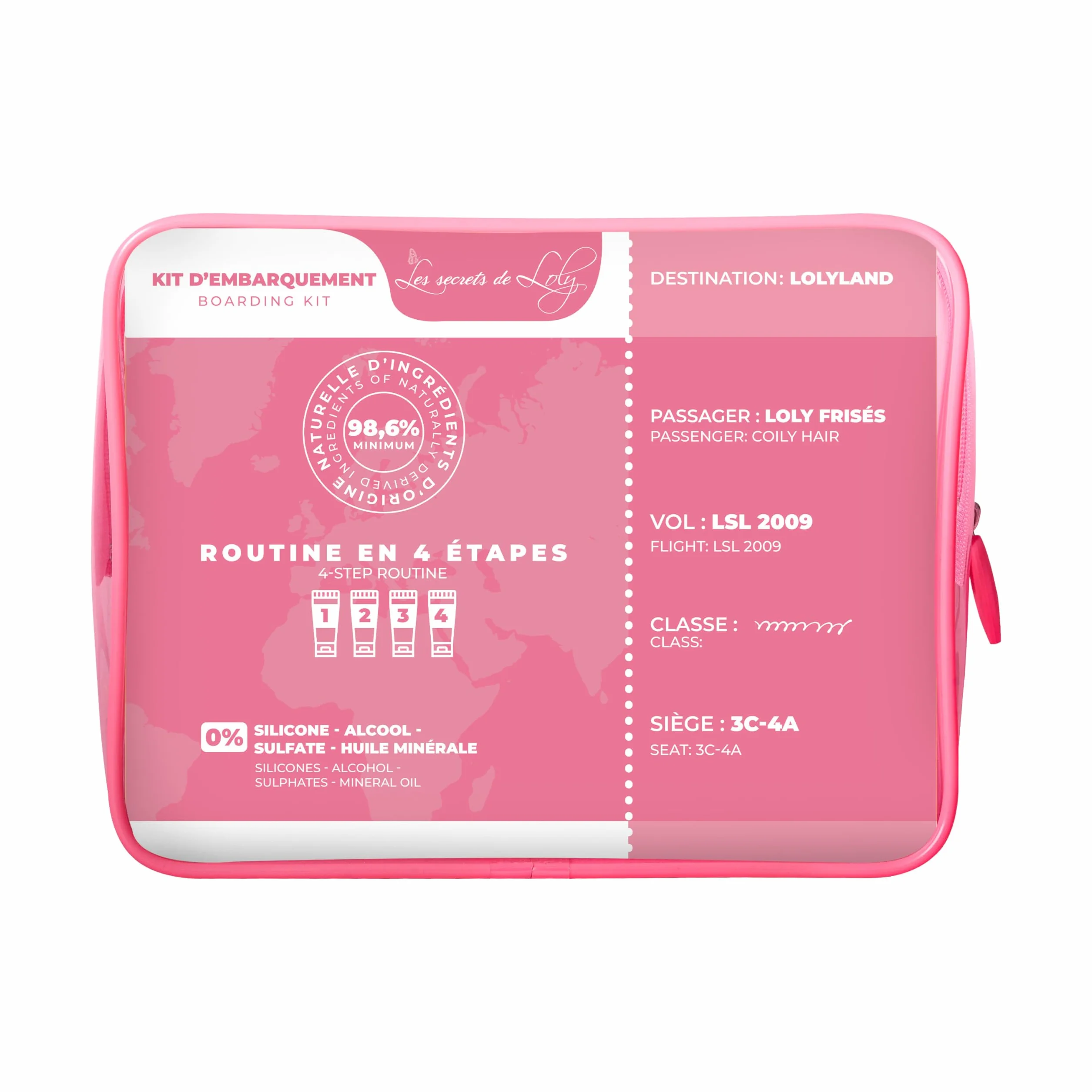 Les Secrets de Loly - Trousse de Voyage Cheveux Frisés - 4 Soins 100ml - Shampooing + Après-Shampooing + Gelée + Lait Capillaire - Format Cabine