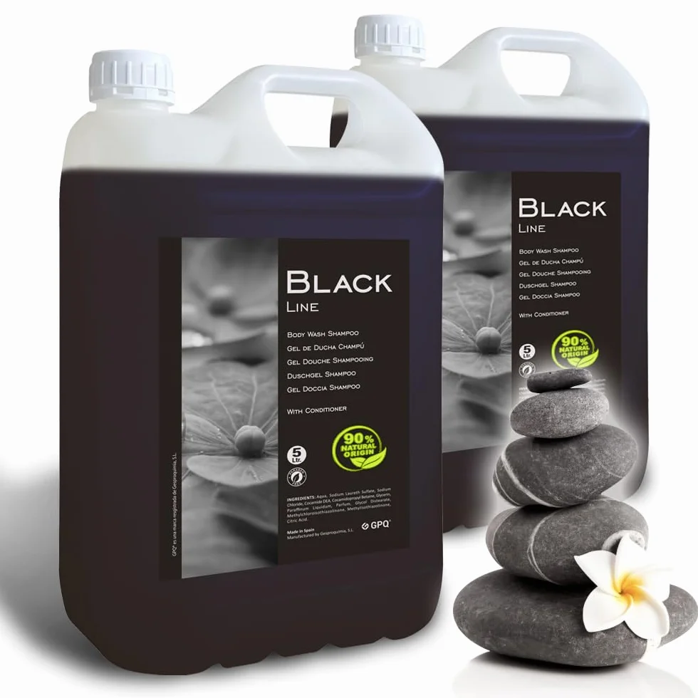 Gel/Shampooing 2en1 BLACK Line 5 ltr. 90% Natural Origin Recharge doseur Après-shampooing sans Parabènes Fabriqué l’UE