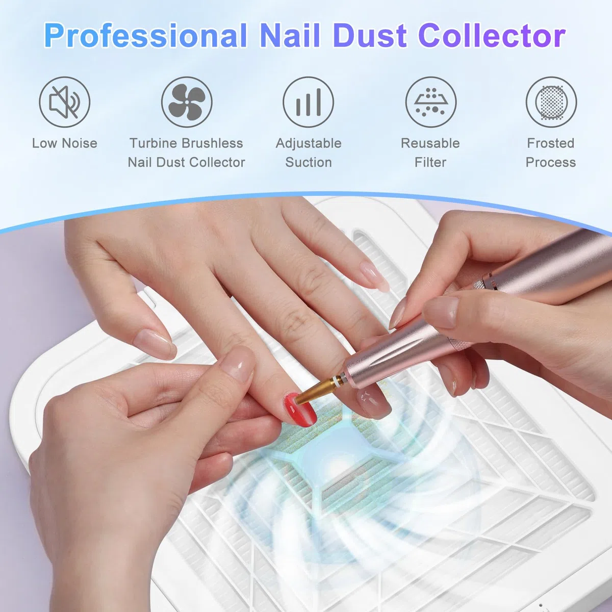 CGBE Aspirateur de Poussière d'Ongles, 120W Aspirateur à Manucure Ongles Professionnel Ventilateur Collecteur avec 2 Filtres able Puissant Aspiration Portable Salon de Manucure. (White)