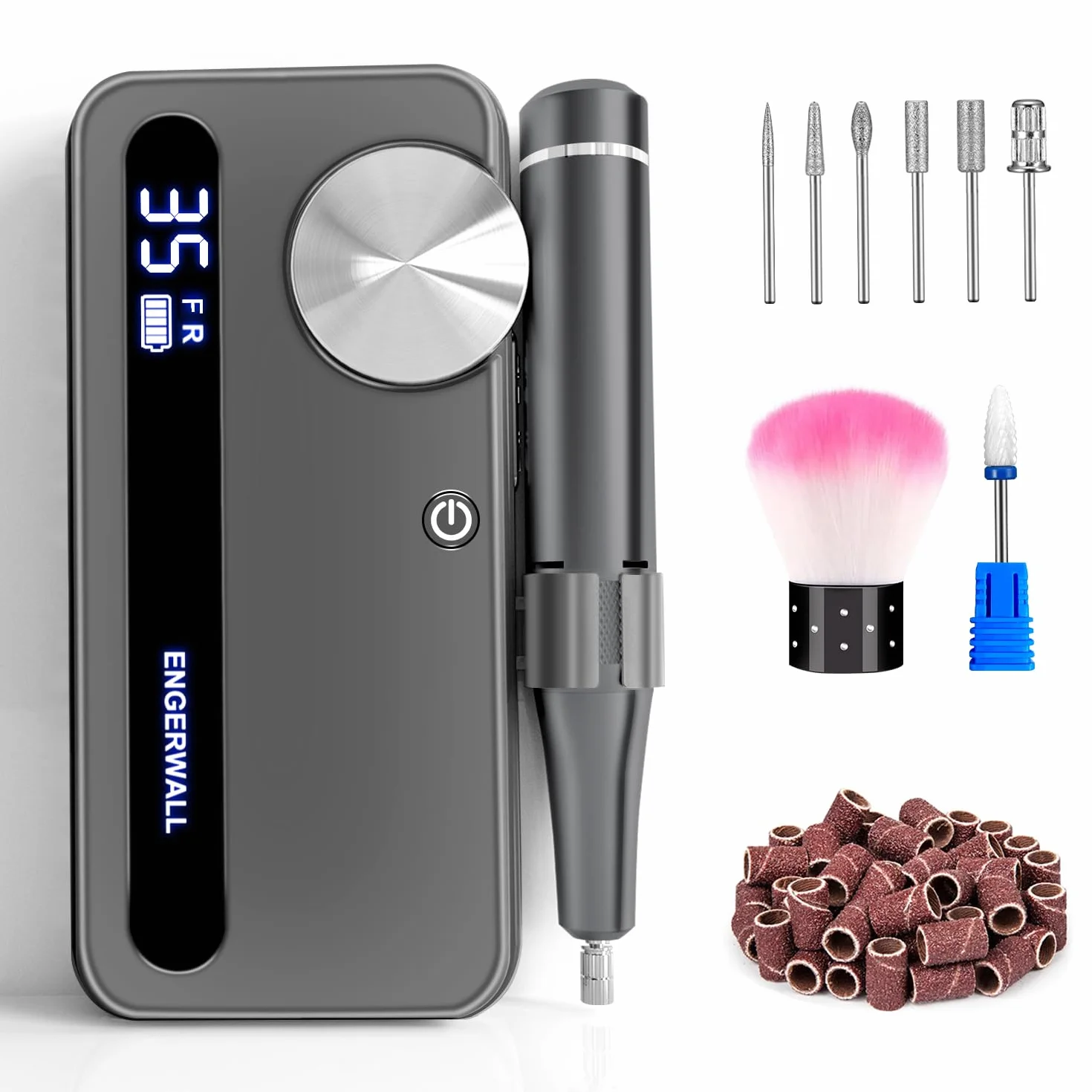 Ponceuse pour Ongles Professionnelle 35000 tr/min, Lime à Ongles Électrique Rechargeable pour Gel Acrylique & Polygel, Kit Manucure Sans Fil, Argent Foncé