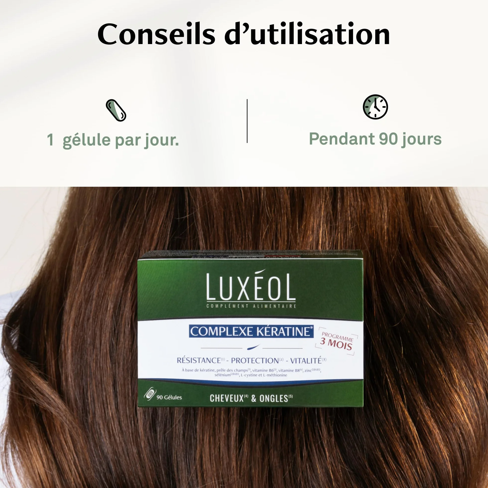 Luxéol Complexe Kératine 3 mois Complément alimentaire Cheveux & Ongles 90 Gélules