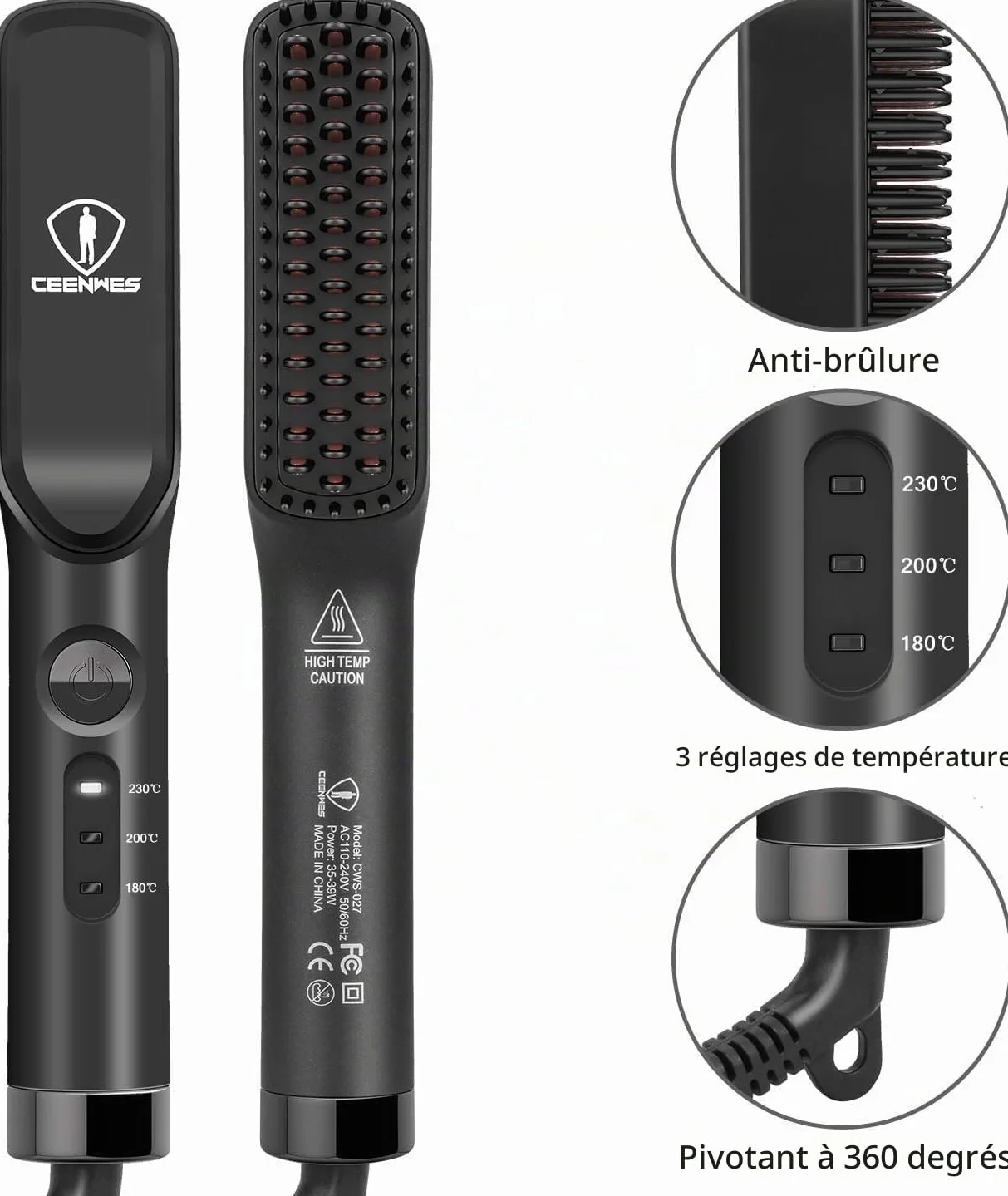 3 en 1 Brosse Lisseur à Barbe Hommes avec Crème et Huile à Barbe