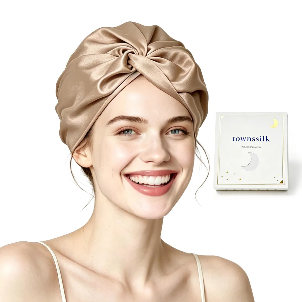 townssilk Bonnet de nuit 100% soie de mûrier pour femme, bonnet de nuit 16 momme en soie, bon pour les cheveux, protège les cheveux, bonnet de nuit en soie, double couche,coffee