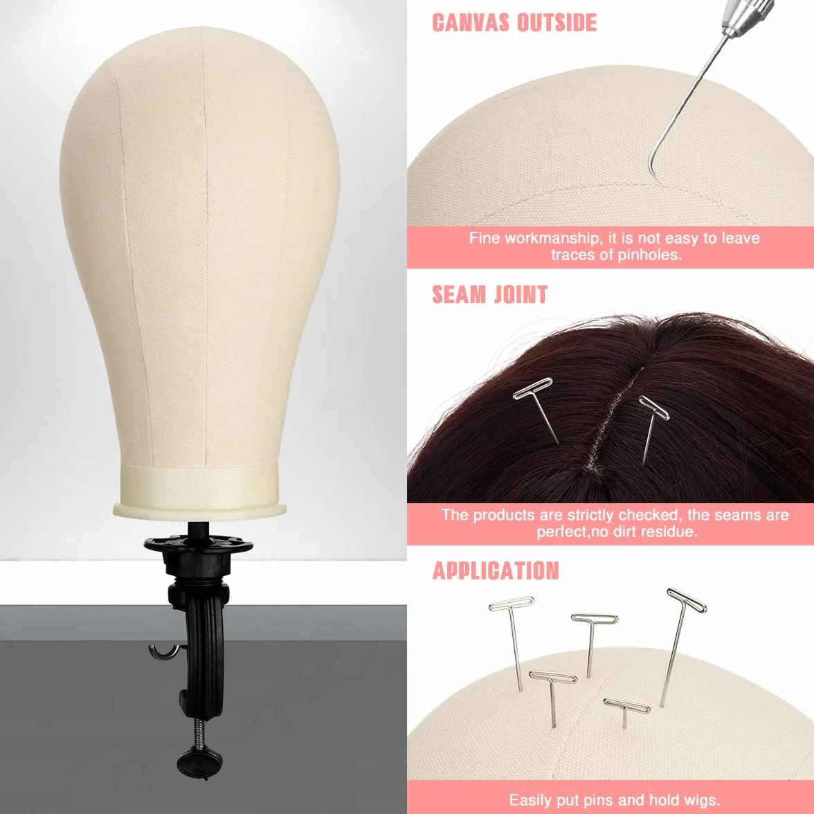 Capuchon de toile 23 pouces, trépied support perruque, tête mannequin pour affichage