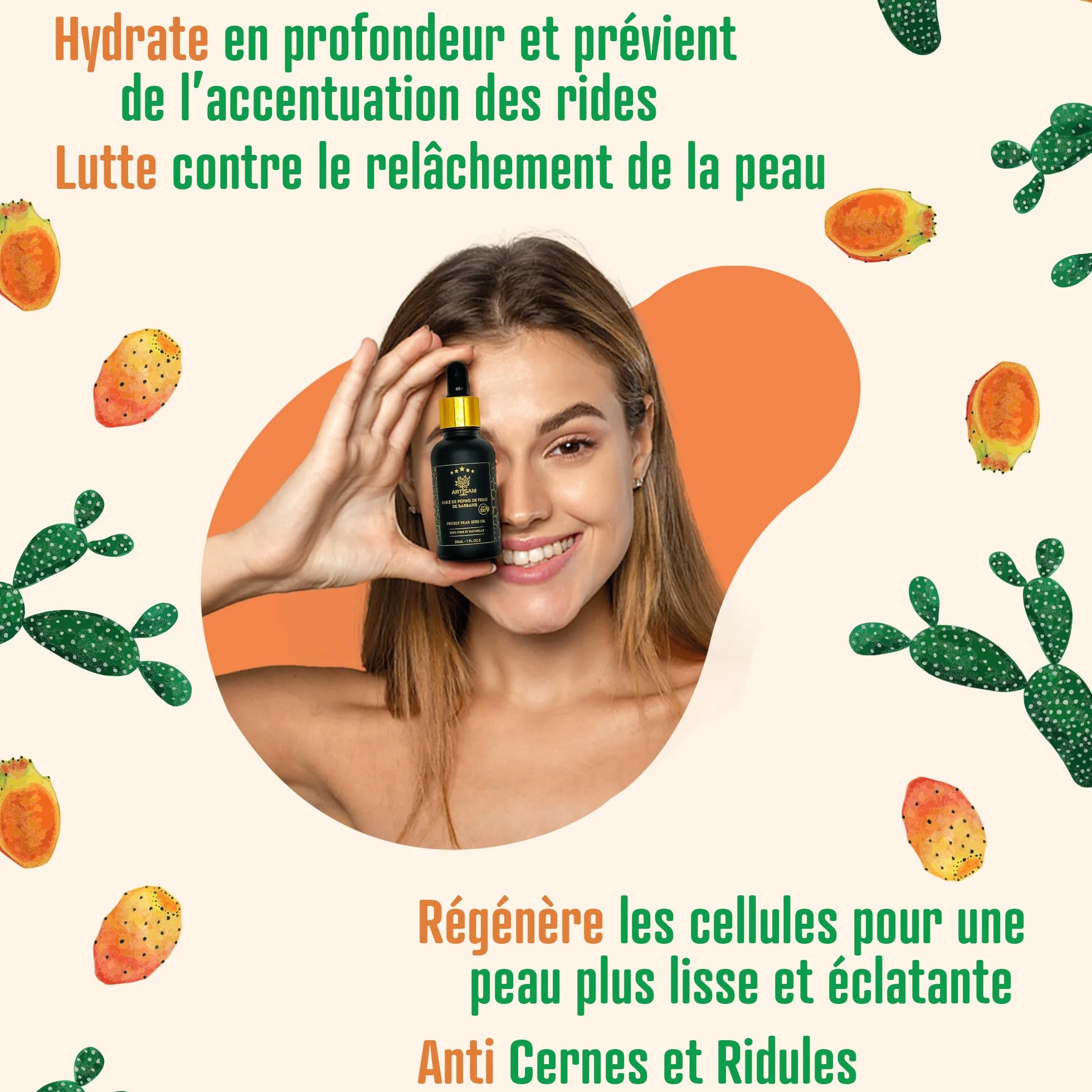 Huile de Pépins de Figue de Barbarie Bio Anti-Âge 30 mL Pressée à Froid Extra Vierge
