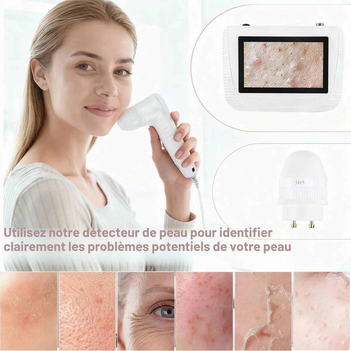 Analyseur de cheveux en cuir, microscope numérique LCD de 5 pouces, scanner détecteur de cuir chevelu, 50X 200X, portable, rechargeable, huile de follicule pileux, détecteur d'augmentation d'humidité