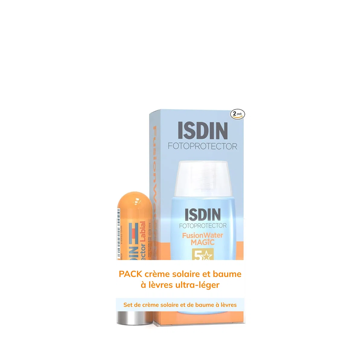 ISDIN Pack Fusion Water MAGIC Crème Solaire Visage SPF 50 50 ml + Stick Protection Lèvres SPF 30 4 g