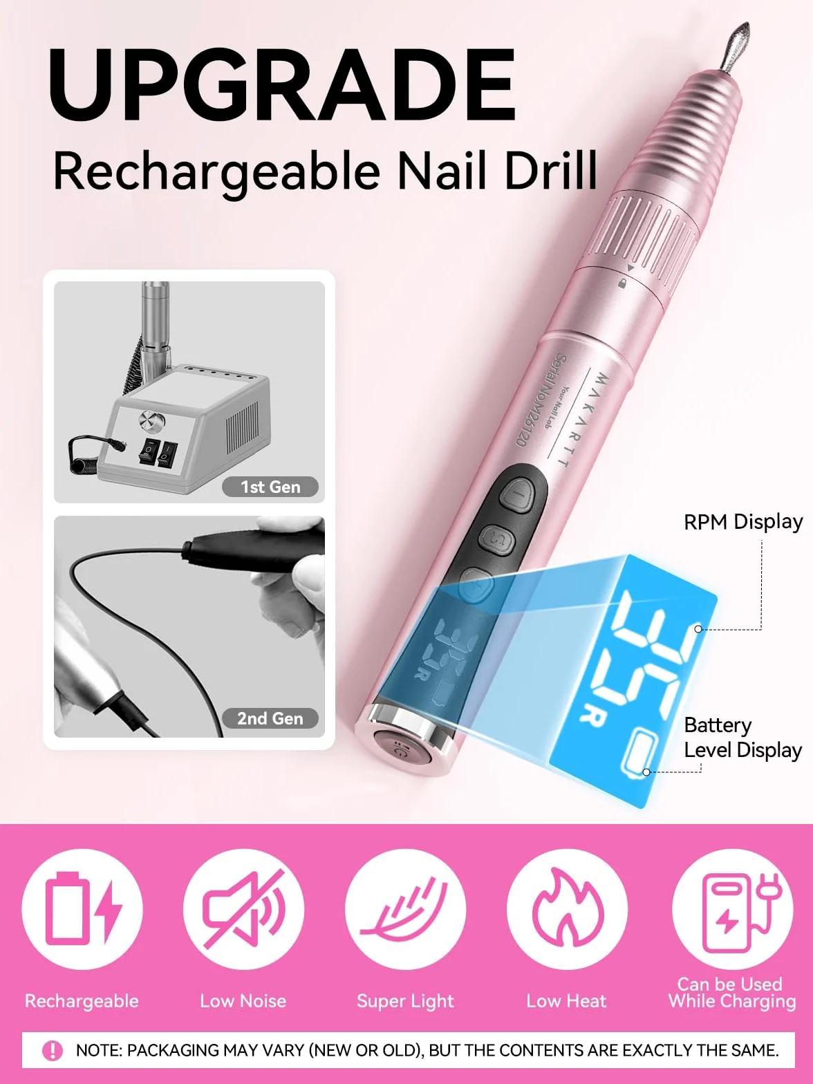 Makartt Ponceuse à ongles électrique professionnelle - 35 000 tr/min - Lime à ongles électrique pour ongles en gel et ongles en acrylique, formes d'ongles, élimination des callosités, silencieuse
