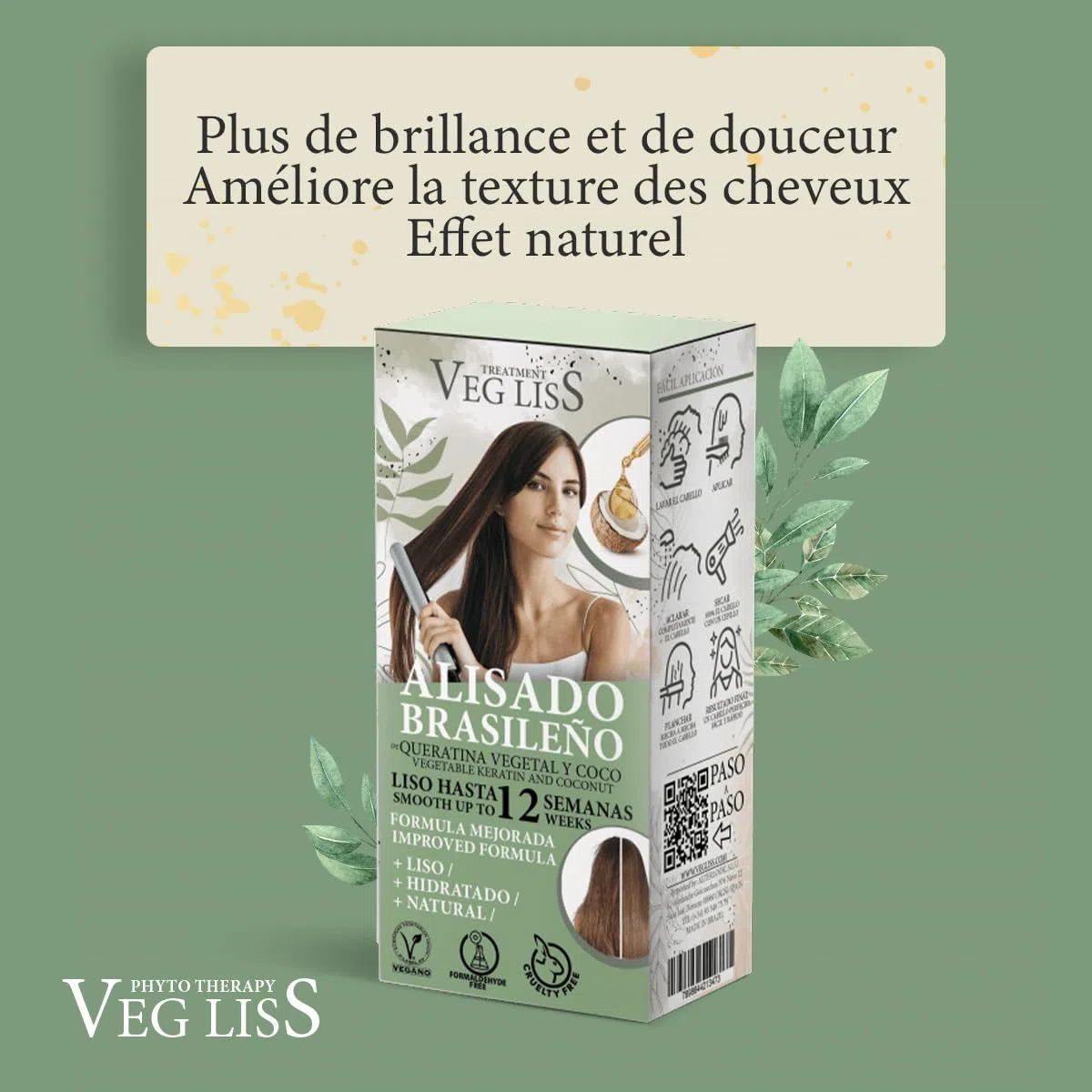 VEGLISS Kit Lissage Brésilien Maison à la Kératine Végétale - Shampooing 30ml +Traitement 120ml - Formule Vegan - Anti Frisottis Jusqu’à 12 Semaines - Hydrate et Contrôle le Volume (Paquet de 2)