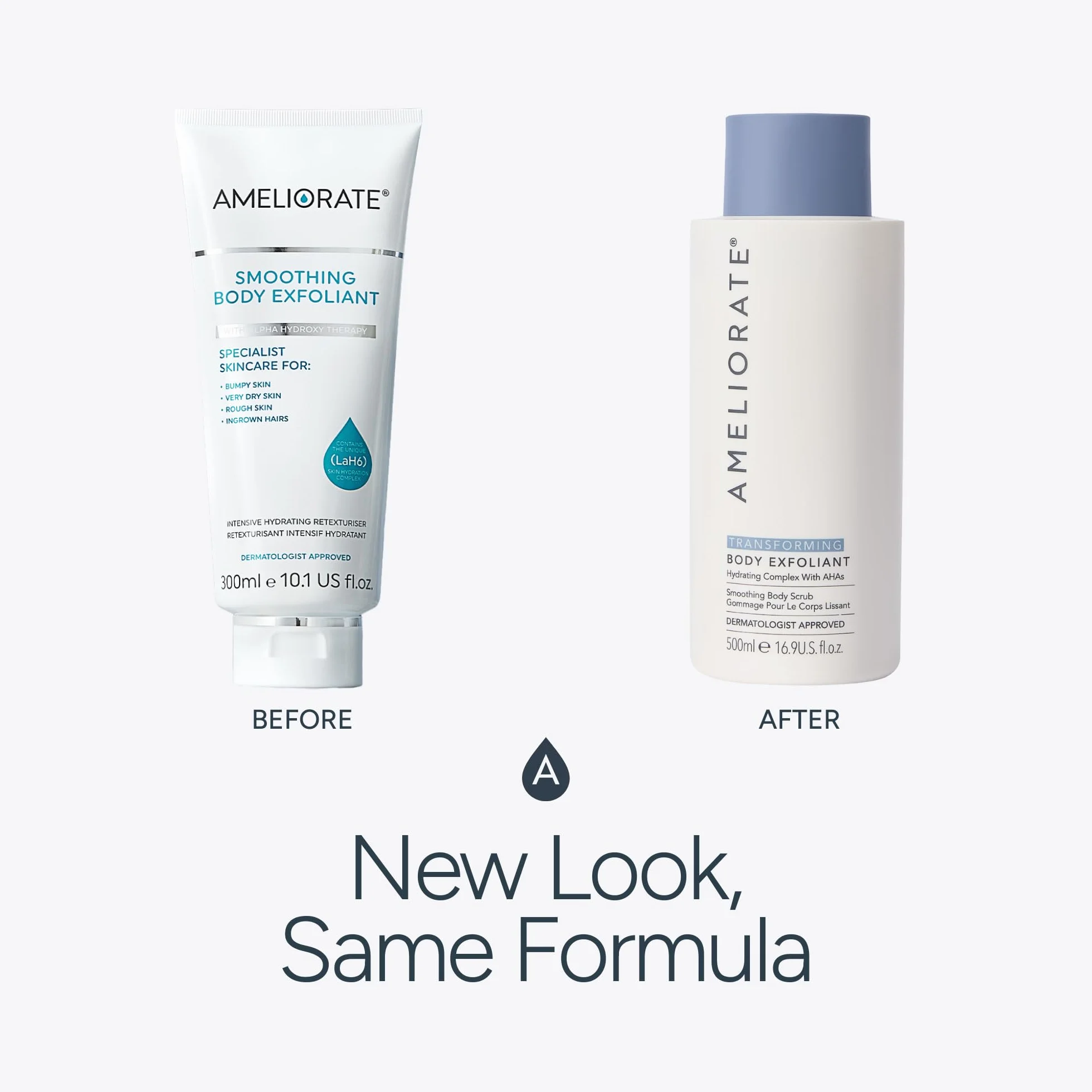 AMELIORATE Transforming Body Exfoliant 500ml for Keratosis Pilaris, Bumpy & Dry Skin | AHA & Bamboo Scrub