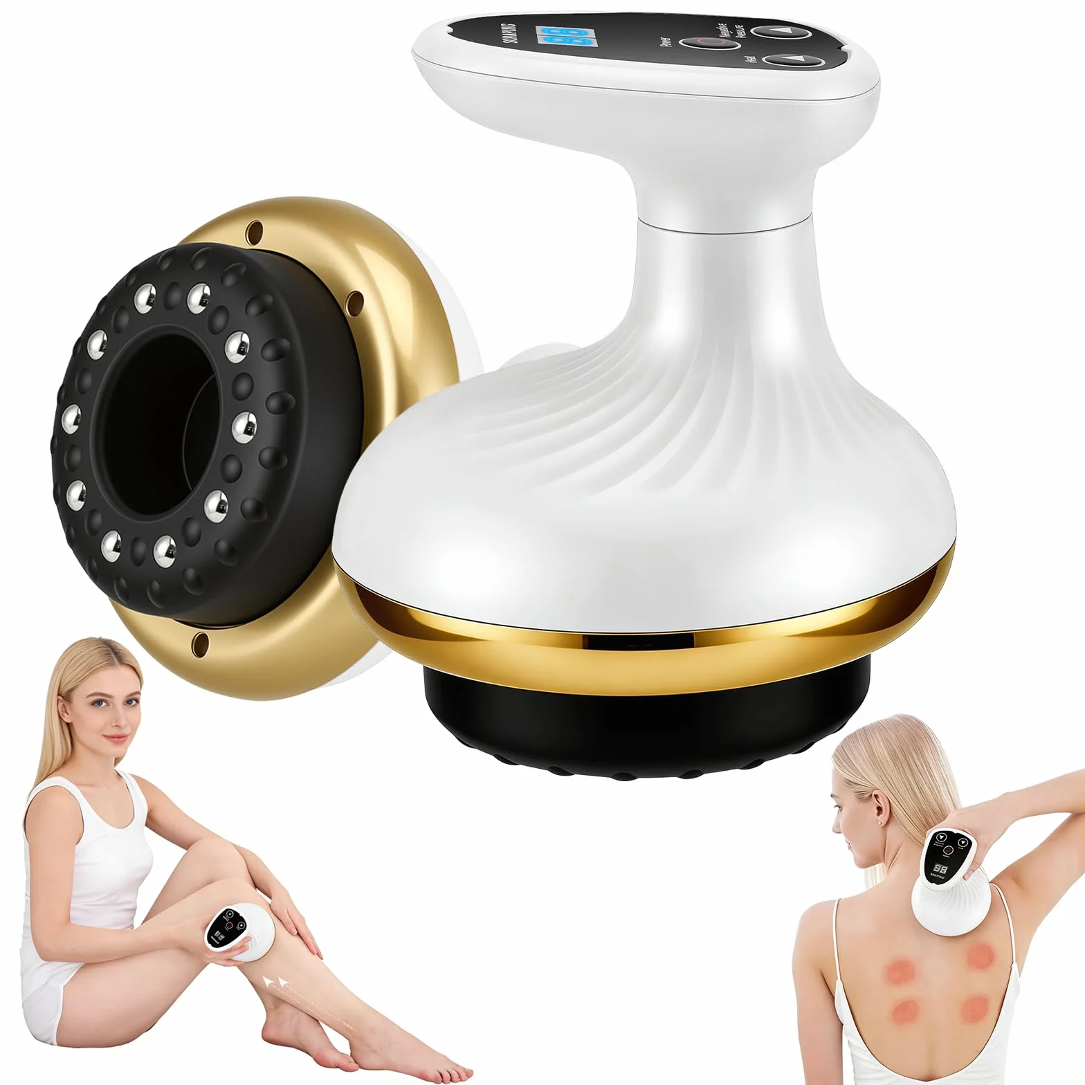 Vacuvia Cellulite Masseur 4 en 1 – Appareil de massage sous vide avec 9 niveaux de chaleur et rechargeable de type C, Gua Sha électrique avec 40 picots et 10 aimants pour une peau plus ferme et une