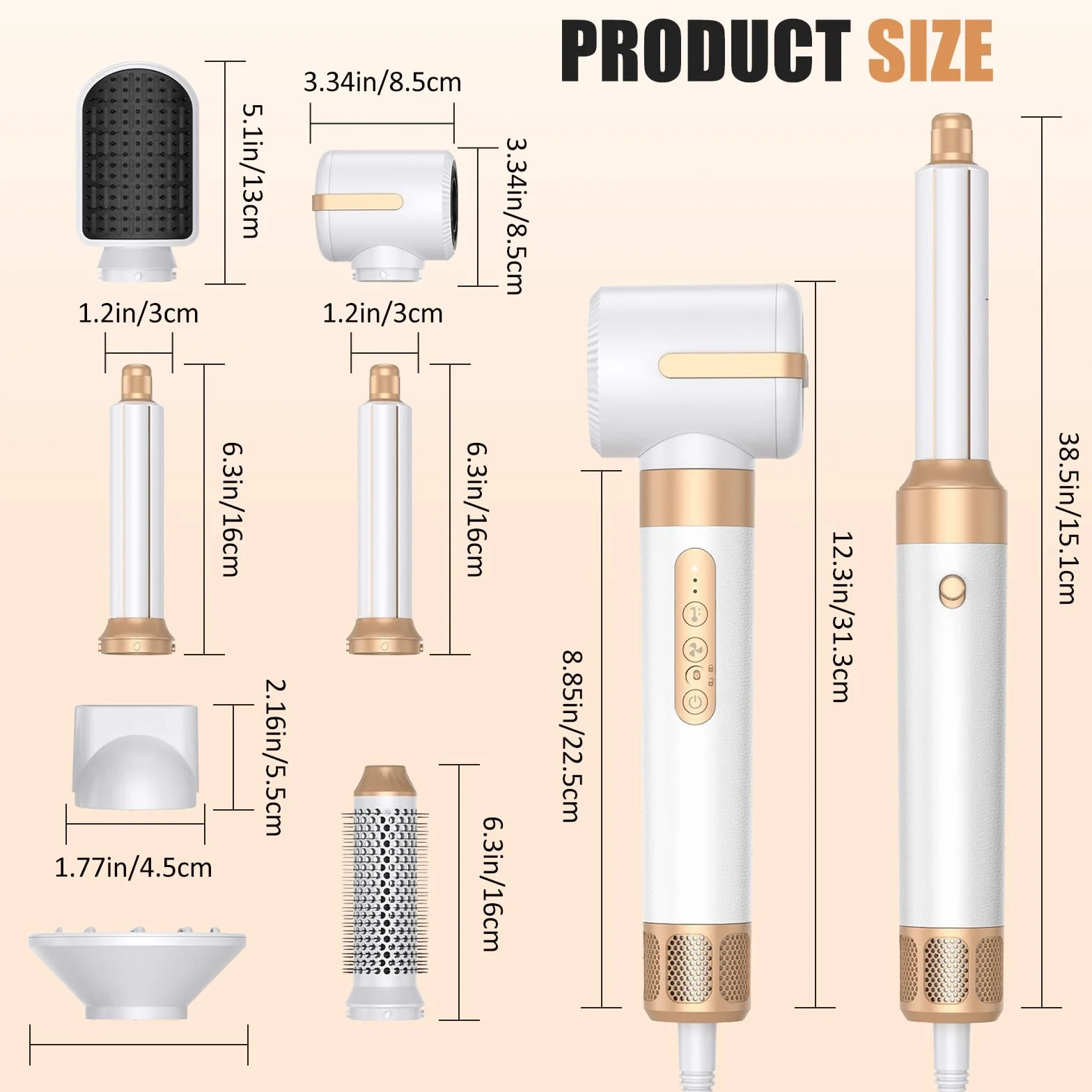 Brosse Soufflante 7 en 1, Air Styler avec Soufflantes, Diffuseur, Buse de Coiffage, Sèche-Cheveux à Ions Négatifs Haute Vitesse, Boucleur a Air, Hair Styler Set pour Sécher Boucler Lisser