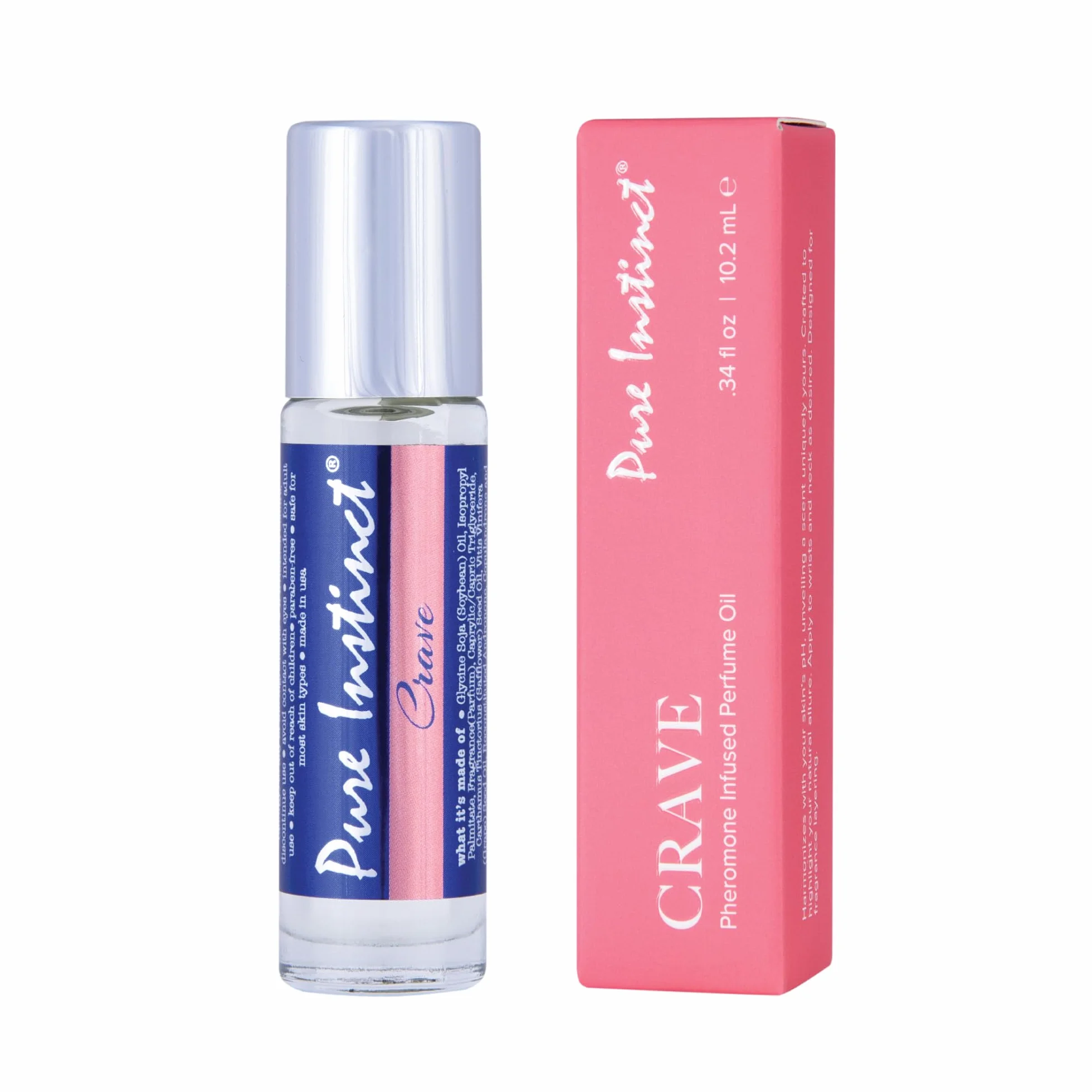 Pure Instinct CRAVE Roll-On The Original Eau de Cologne parfumée aux huiles essentielles infusées phéromones Pour elle - TSA Ready 0.34 fl oz
