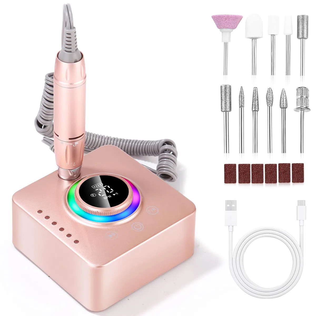 Ponceuse pour Ongles, 45000RPM Professionnelle Lime A Ongle Electrique, Ponceuse Ongles Set avec Écran LCD, Ensemble d’accessoires Kit avec Manucure Pédicure, pour Salon, Usage Maison