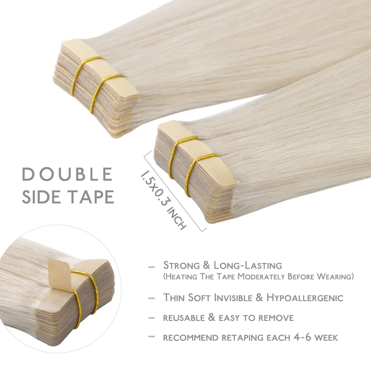 WENNALIFE Lot de 20 extensions capillaires en cheveux humains Remy invisibles, soyeux, droits, 50 g, 45 cm, blond platine