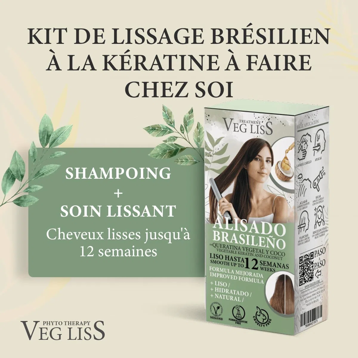 VEGLISS Kit Lissage Brésilien Maison à la Kératine Végétale - Shampooing 30ml +Traitement 120ml - Formule Vegan - Anti Frisottis Jusqu’à 12 Semaines - Hydrate et Contrôle le Volume (Paquet de 2)