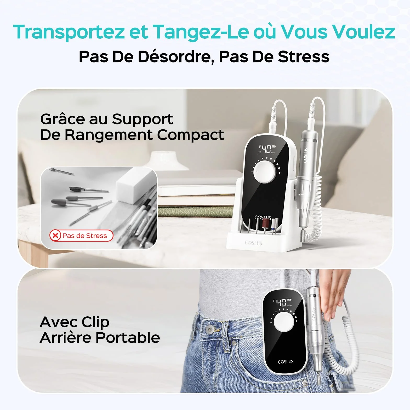 COSLUS E51 Ponceuse Ongles Professionnelle 40000 RPM Lime Electrique 6 en 1 Gel Acrylique